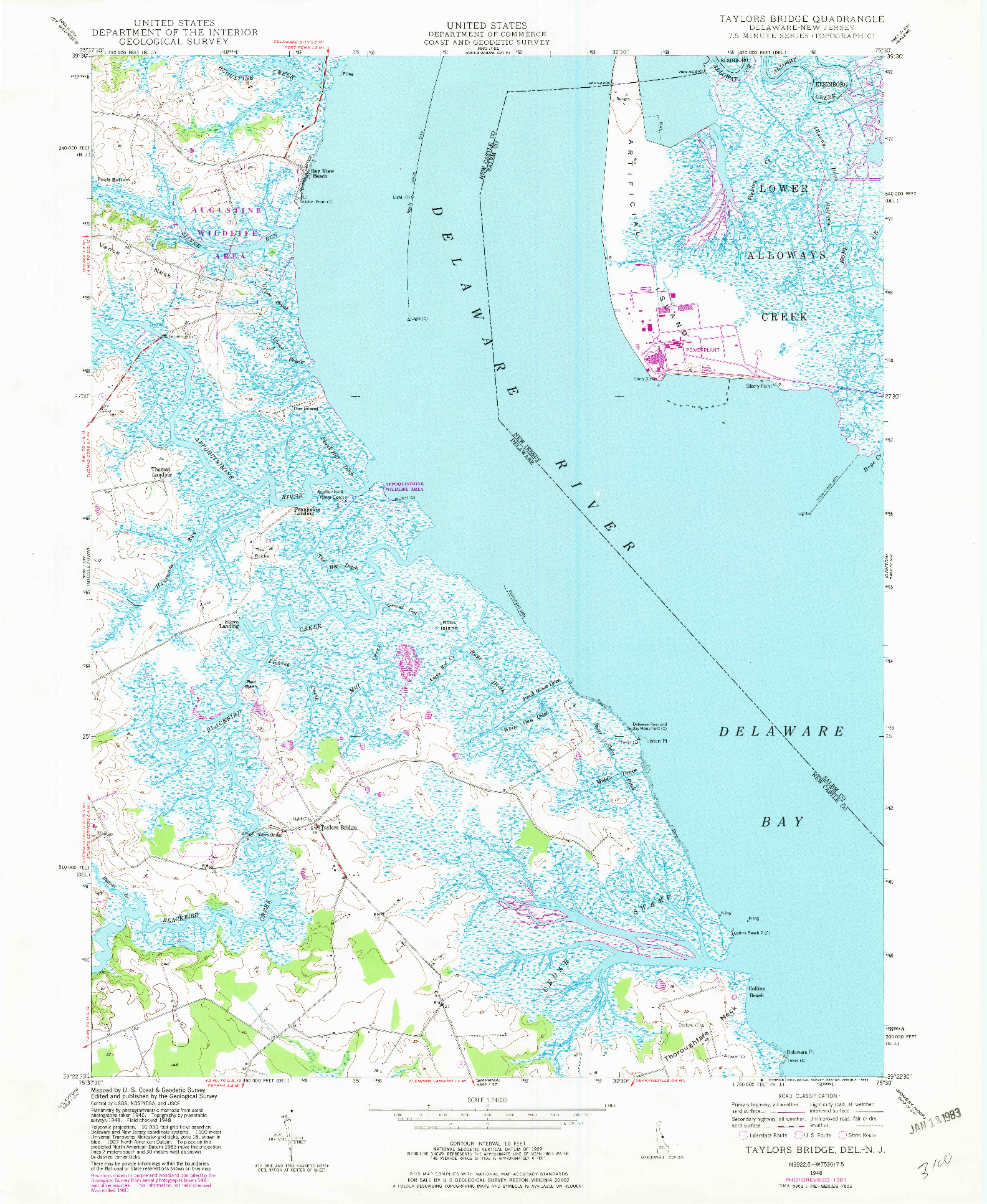 USGS 1:24000-SCALE QUADRANGLE FOR TAYLORS BRIDGE, DE 1948