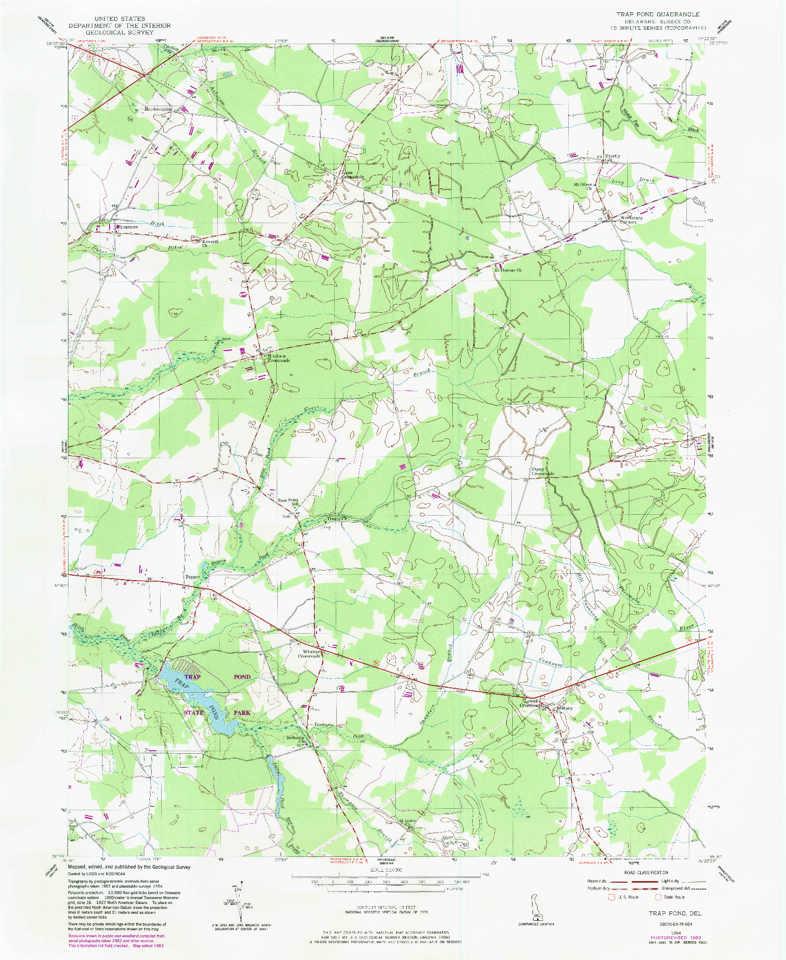 USGS 1:24000-SCALE QUADRANGLE FOR TRAP POND, DE 1954