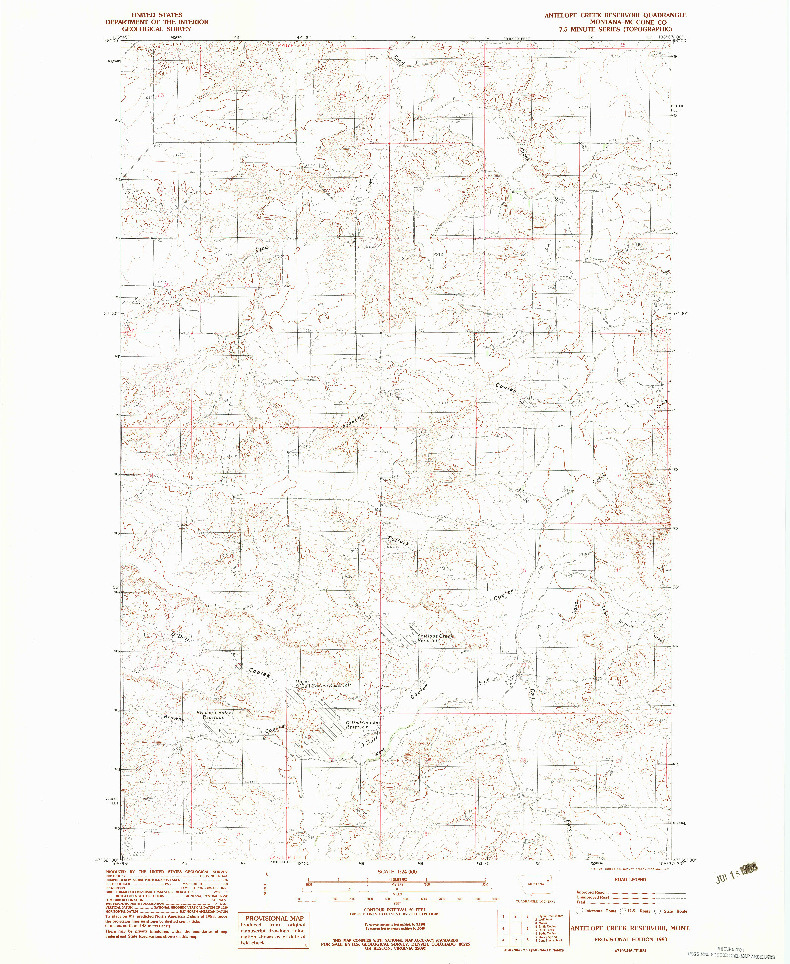 USGS 1:24000-SCALE QUADRANGLE FOR ANTELOPE CREEK RESERVOIR, MT 1983