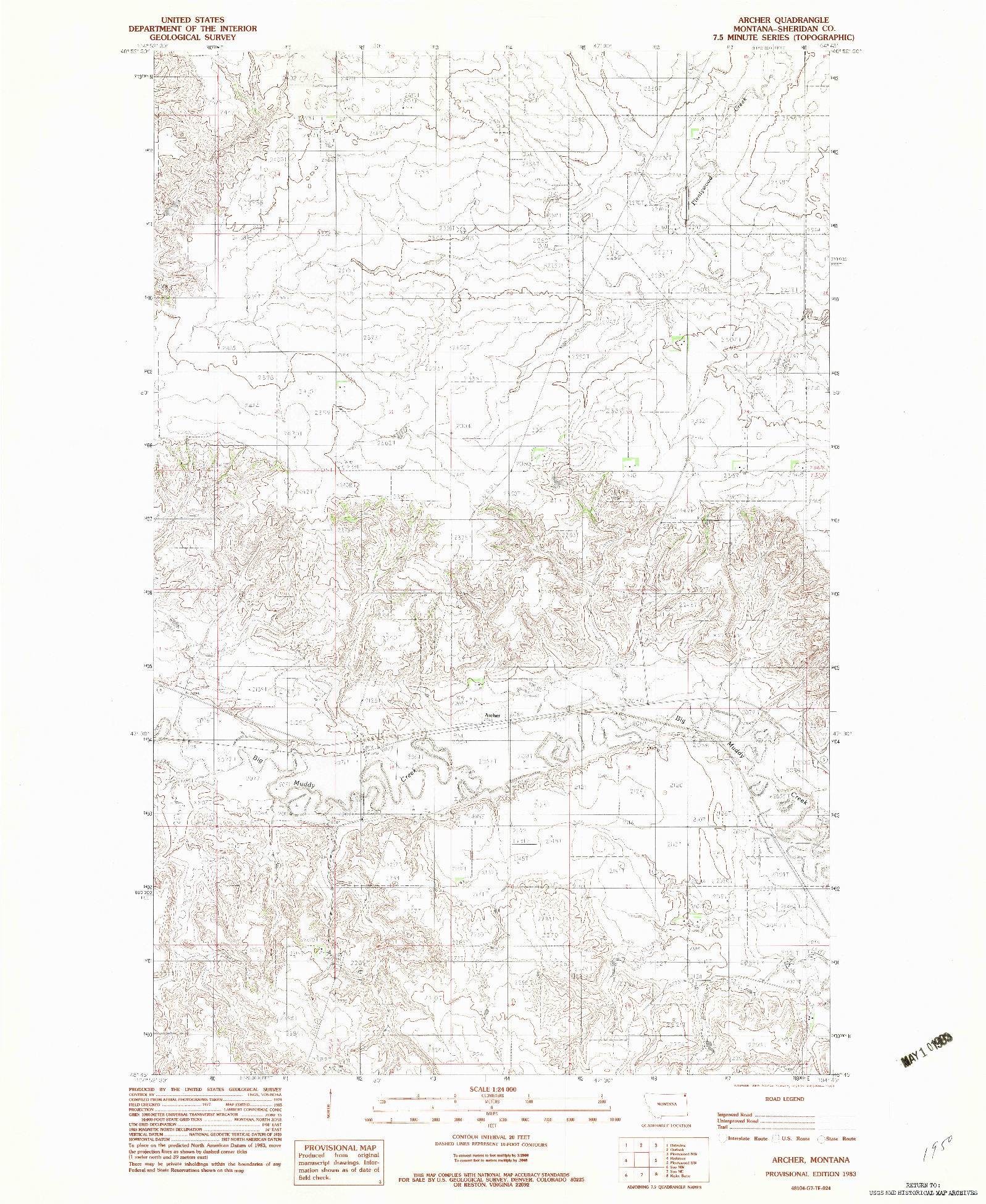 USGS 1:24000-SCALE QUADRANGLE FOR ARCHER, MT 1983