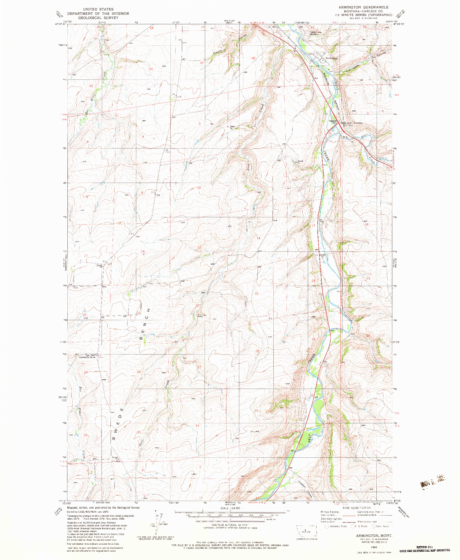 USGS 1:24000-SCALE QUADRANGLE FOR ARMINGTON, MT 1982