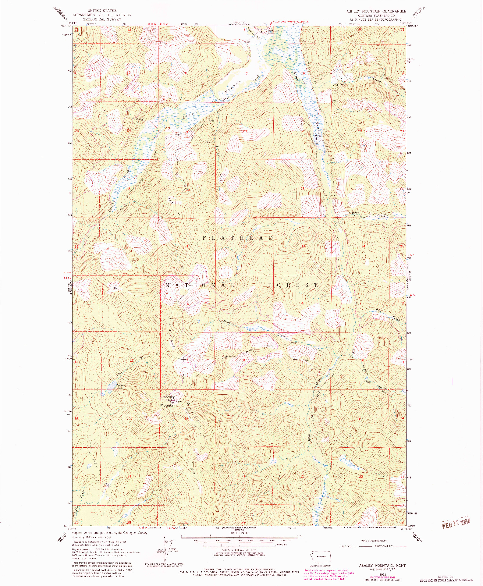 USGS 1:24000-SCALE QUADRANGLE FOR ASHLEY MOUNTAIN, MT 1962