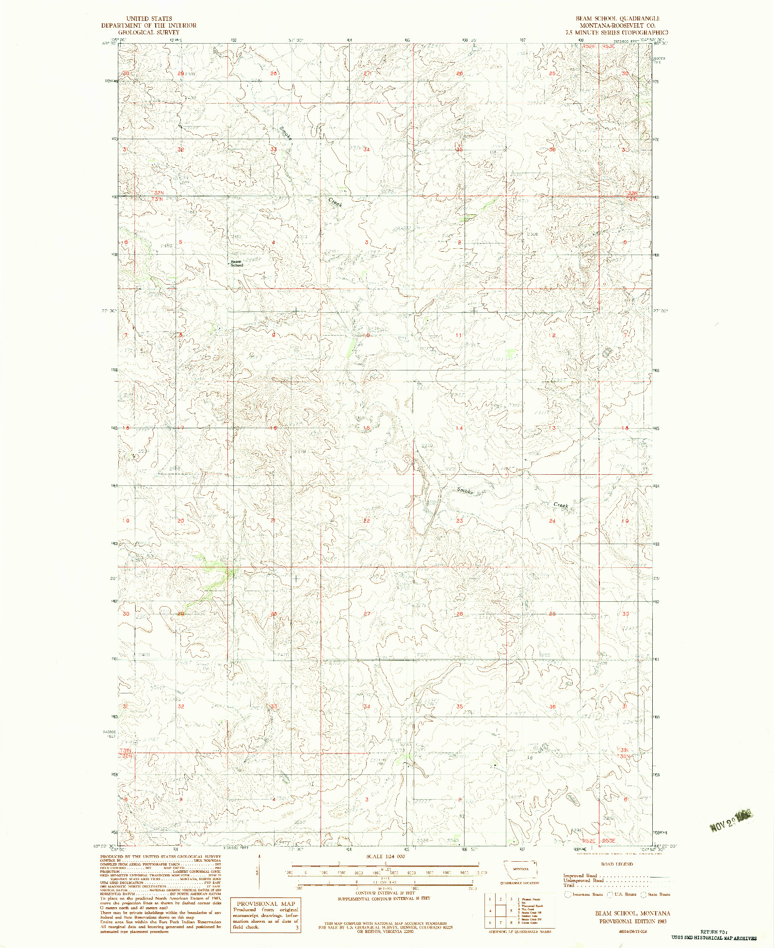 USGS 1:24000-SCALE QUADRANGLE FOR BEAM SCHOOL, MT 1983