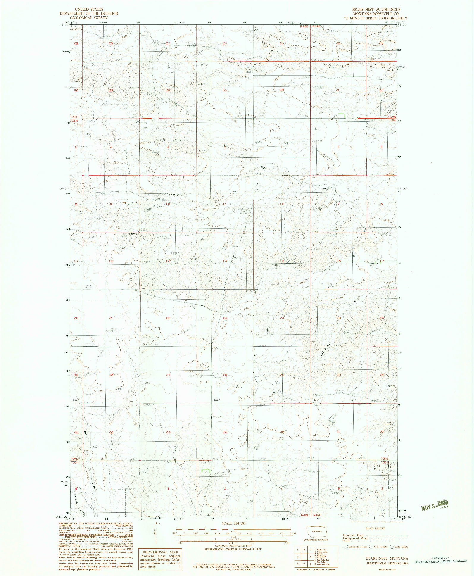 USGS 1:24000-SCALE QUADRANGLE FOR BEARS NEST, MT 1983