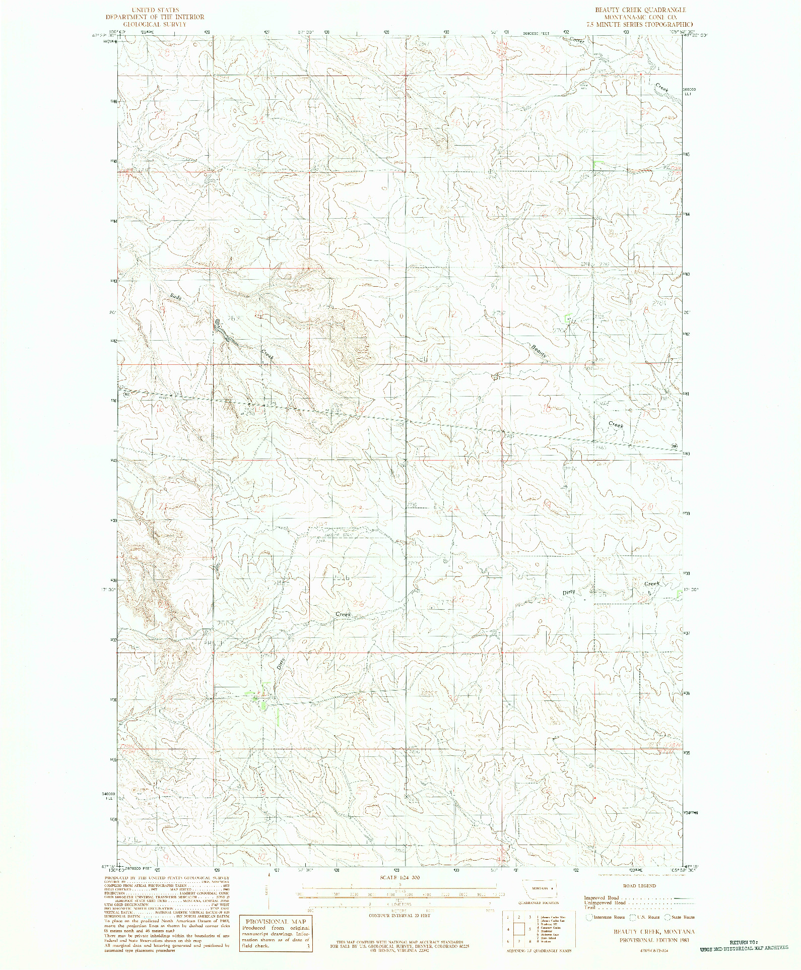 USGS 1:24000-SCALE QUADRANGLE FOR BEAUTY CREEK, MT 1983