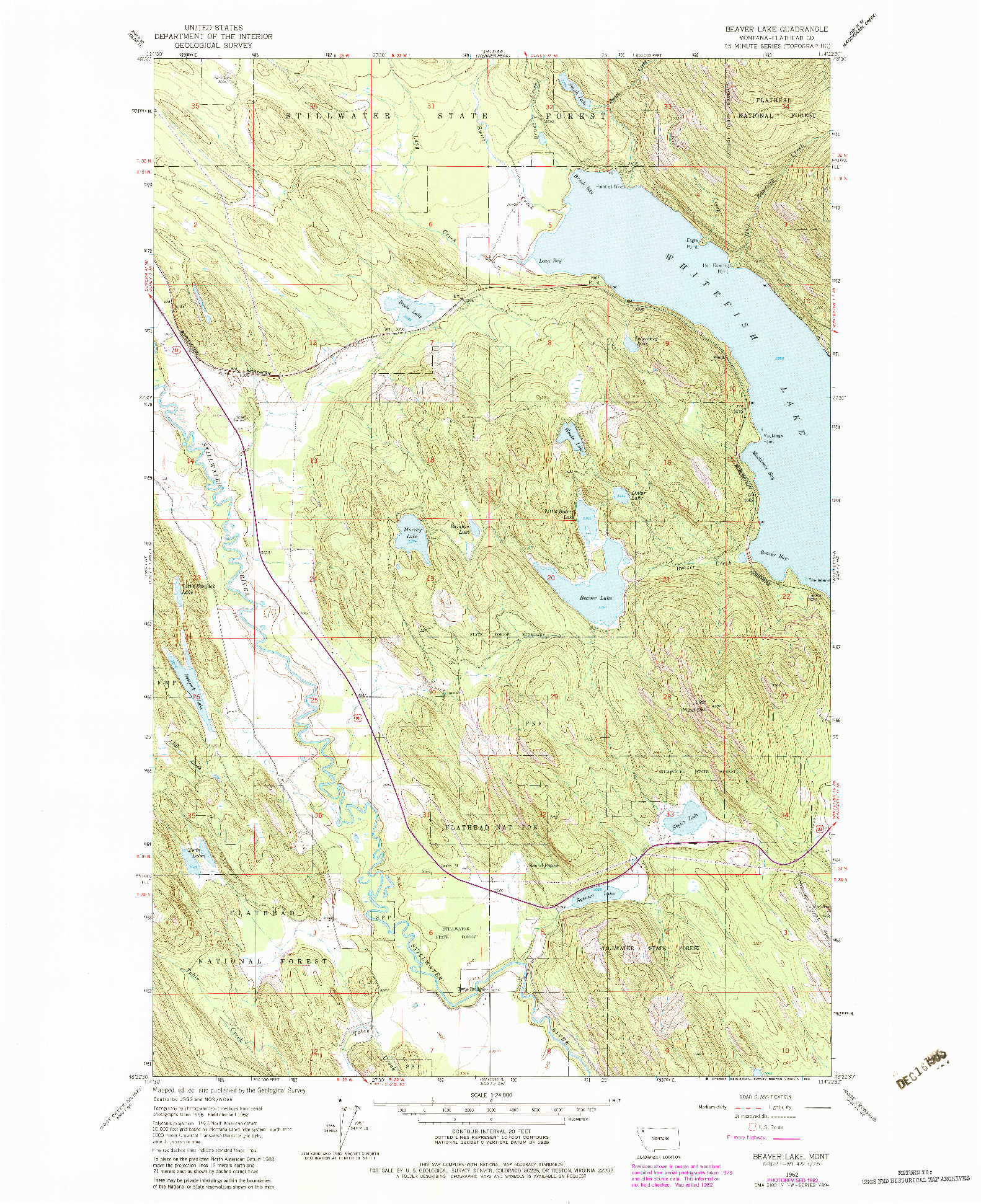 USGS 1:24000-SCALE QUADRANGLE FOR BEAVER LAKE, MT 1962