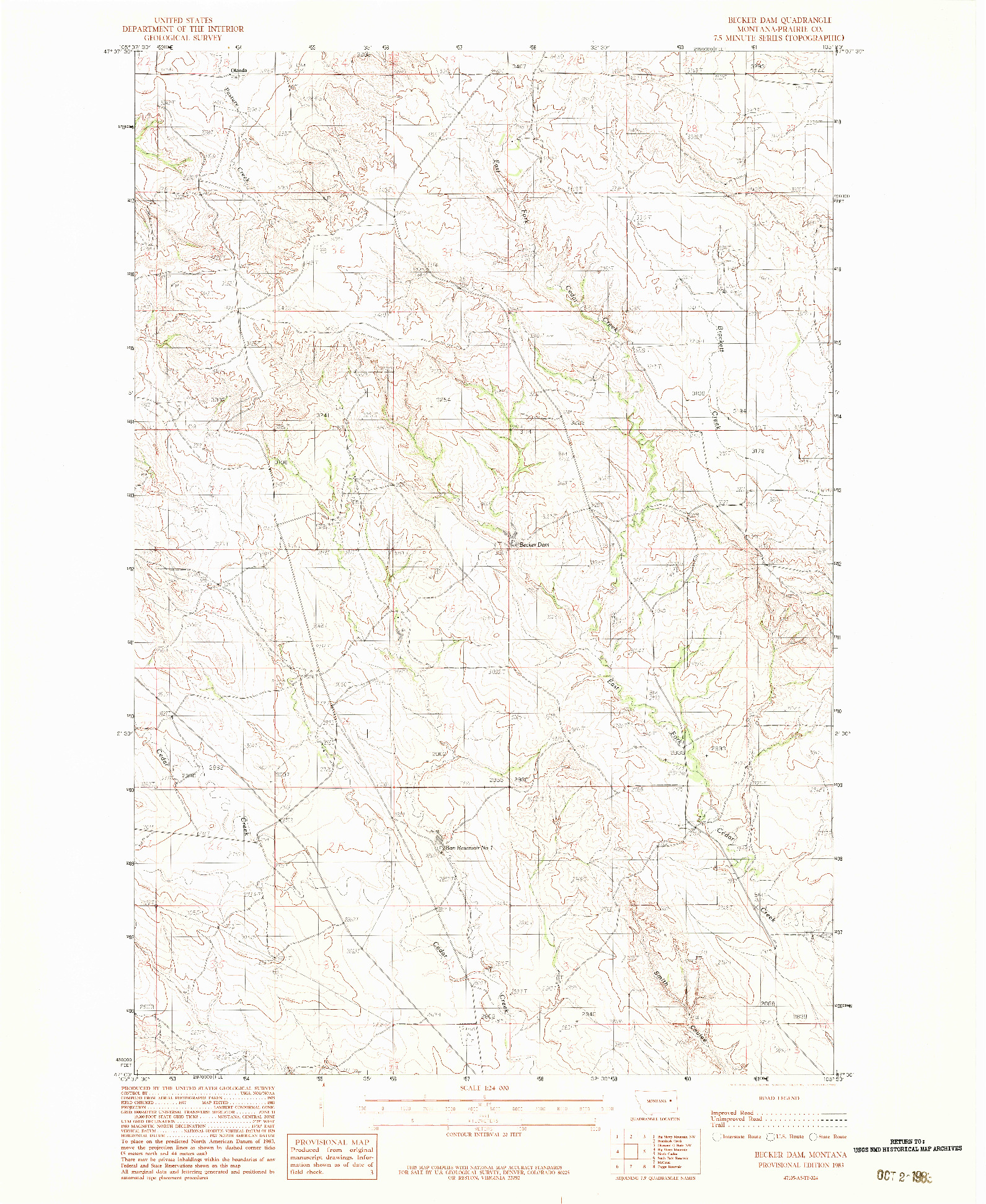 USGS 1:24000-SCALE QUADRANGLE FOR BECKER DAM, MT 1983