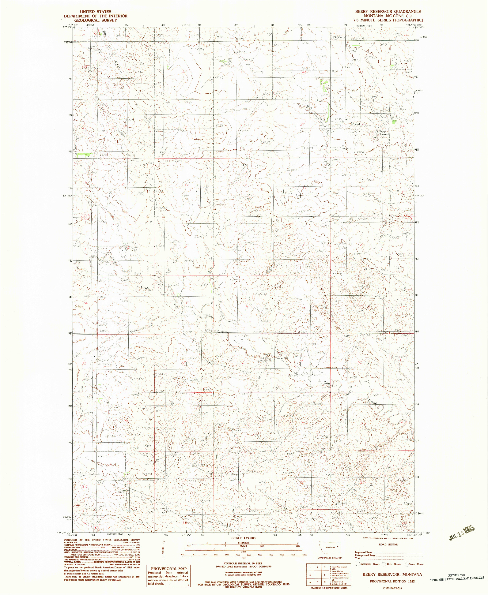 USGS 1:24000-SCALE QUADRANGLE FOR BEERY RESERVOIR, MT 1983