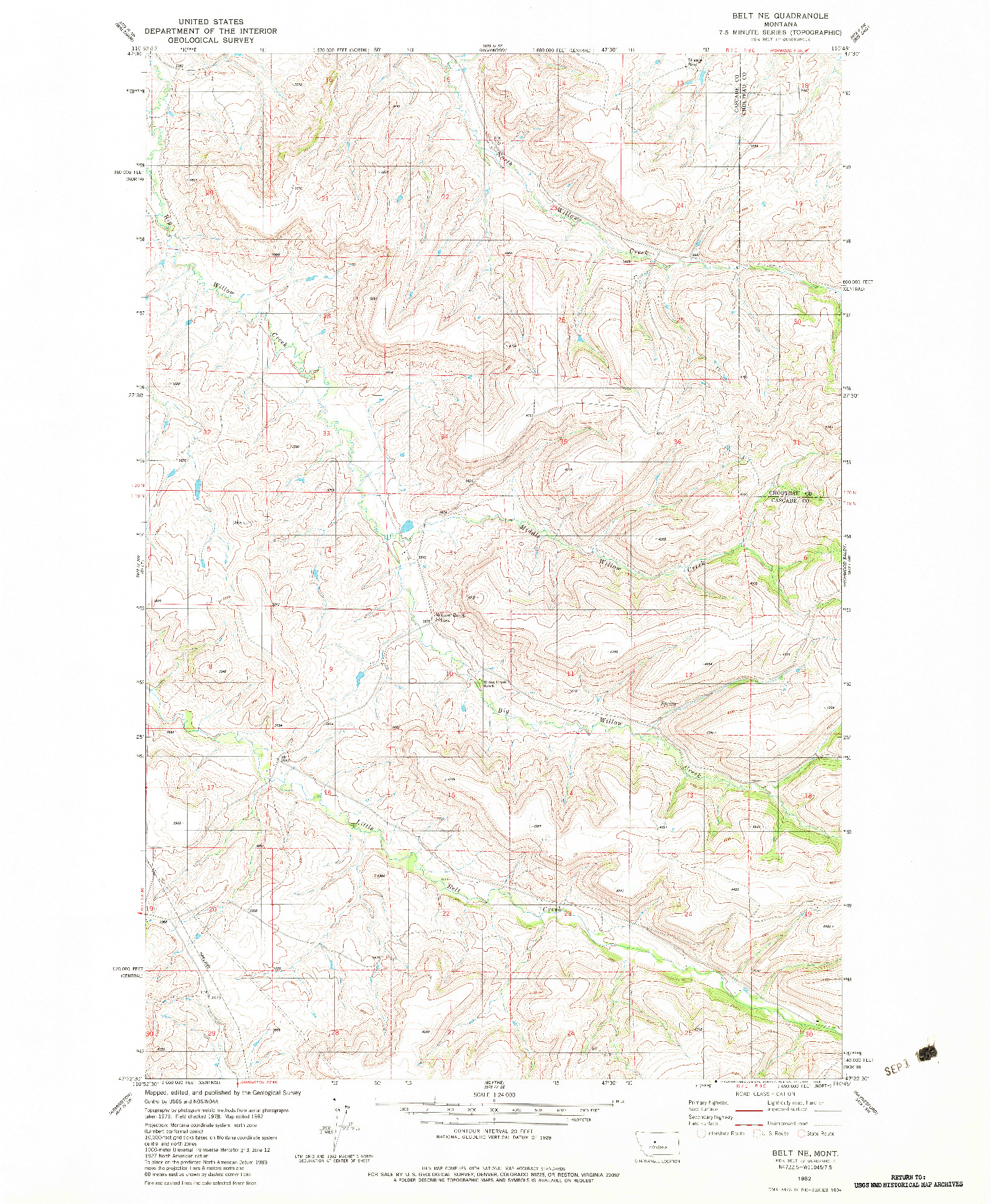 USGS 1:24000-SCALE QUADRANGLE FOR BELT NE, MT 1982