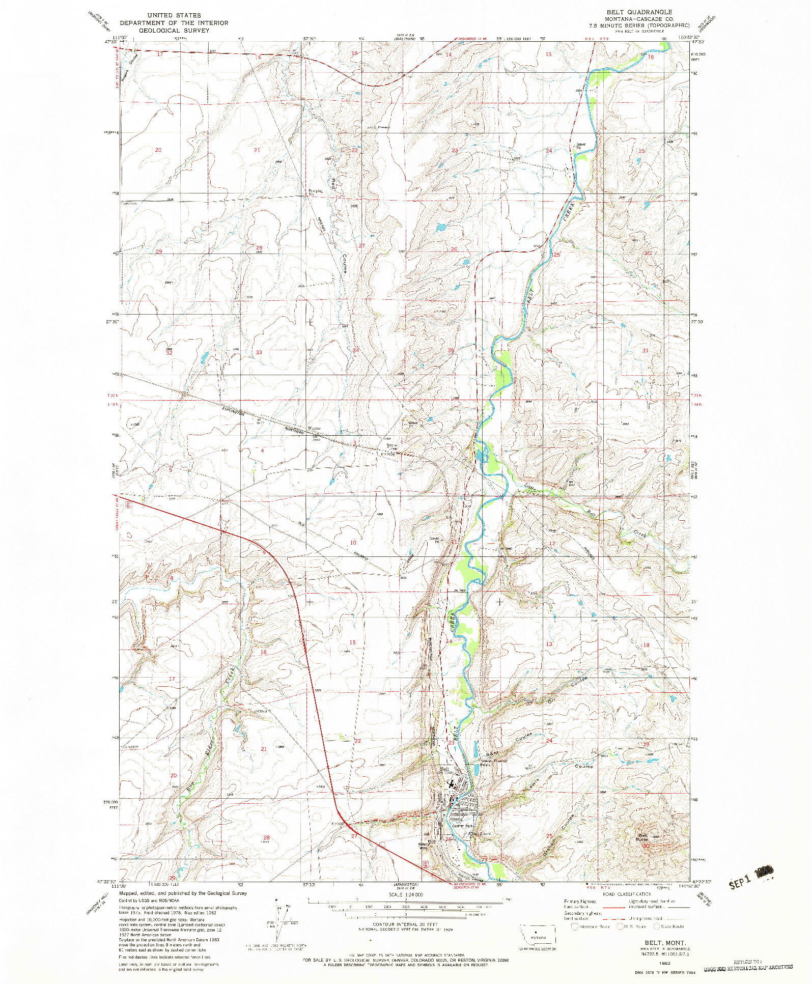 USGS 1:24000-SCALE QUADRANGLE FOR BELT, MT 1982