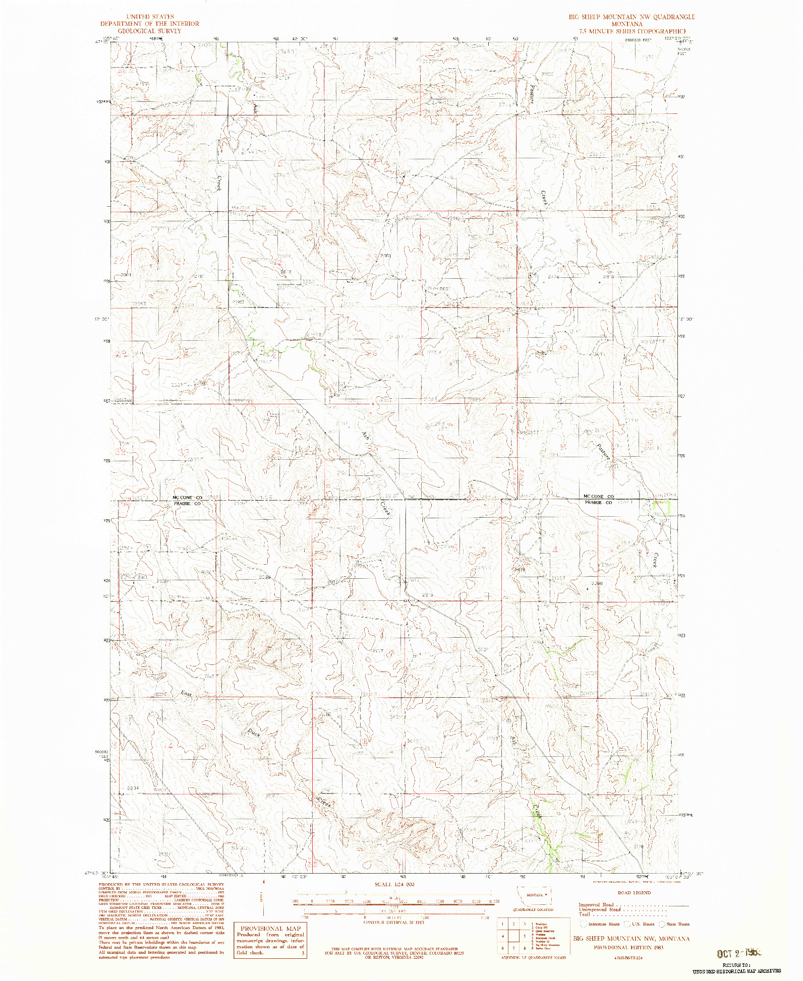 USGS 1:24000-SCALE QUADRANGLE FOR BIG SHEEP MOUNTAIN NW, MT 1983