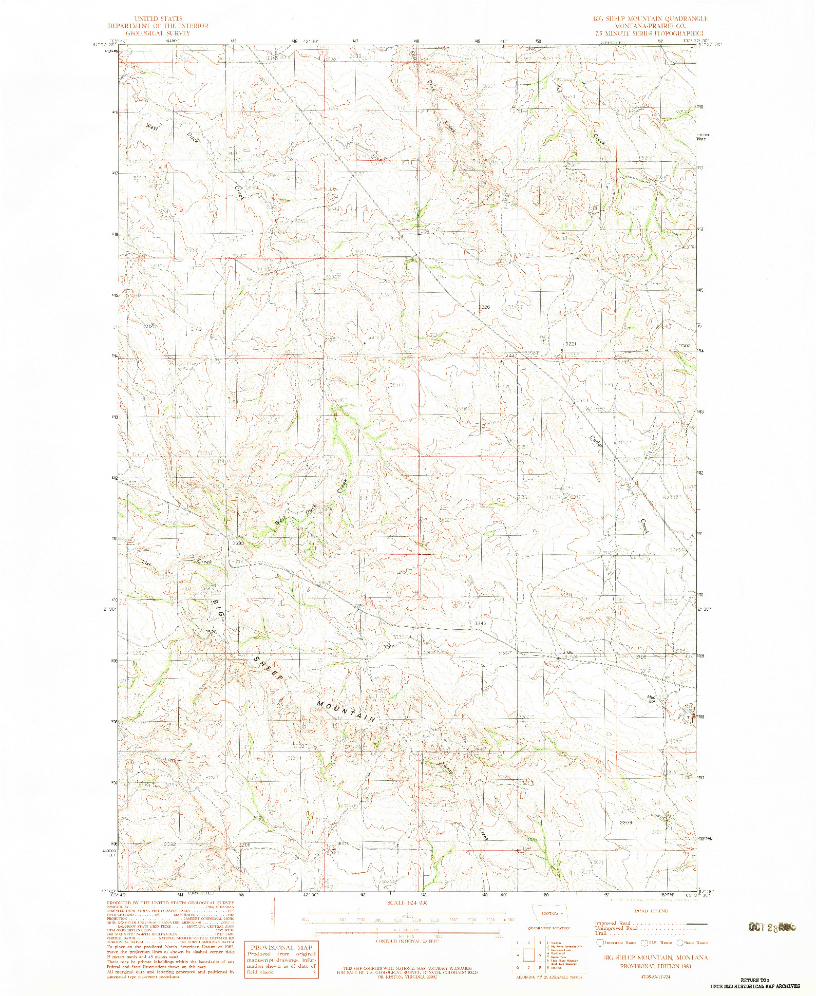 USGS 1:24000-SCALE QUADRANGLE FOR BIG SHEEP MOUNTAIN, MT 1983