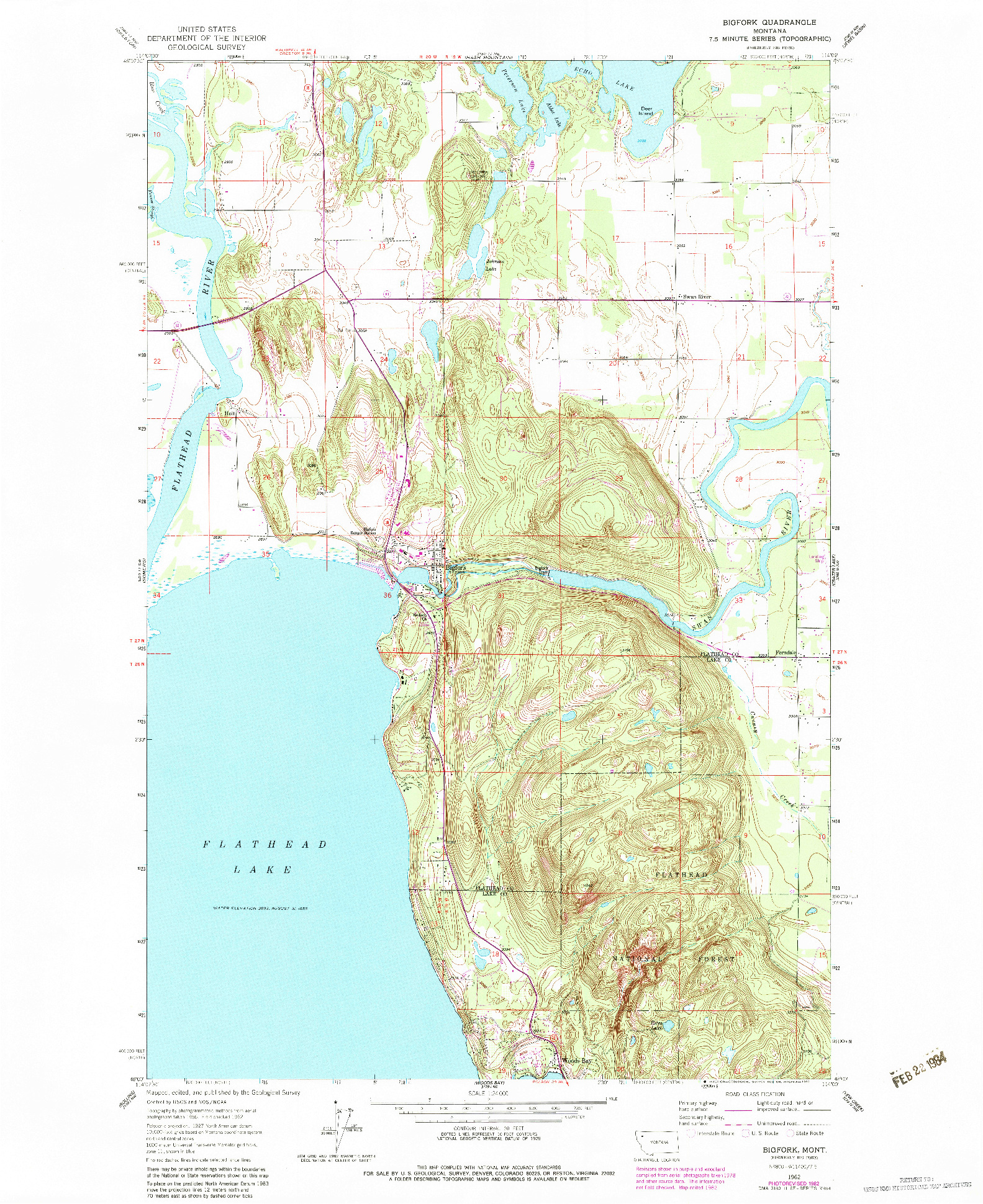 USGS 1:24000-SCALE QUADRANGLE FOR BIGFORK, MT 1962