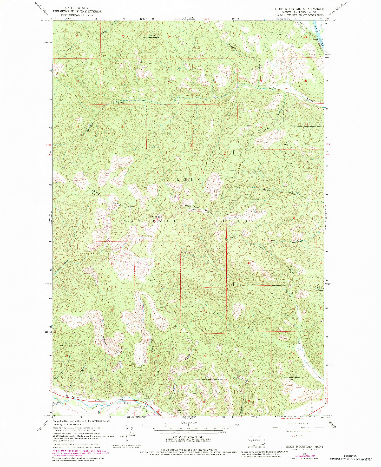 USGS 1:24000-SCALE QUADRANGLE FOR BLUE MOUNTAIN, MT 1964