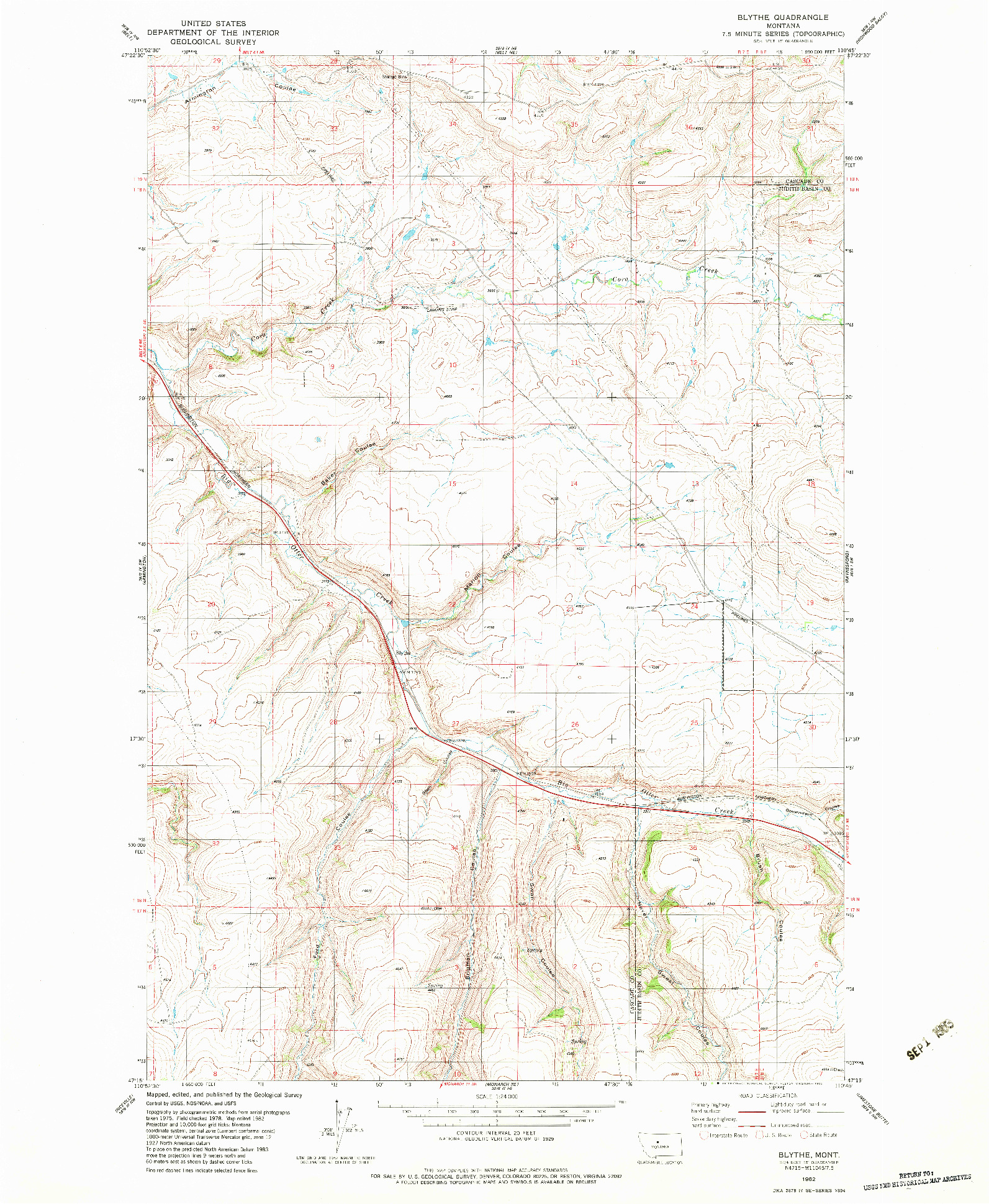 USGS 1:24000-SCALE QUADRANGLE FOR BLYTHE, MT 1982