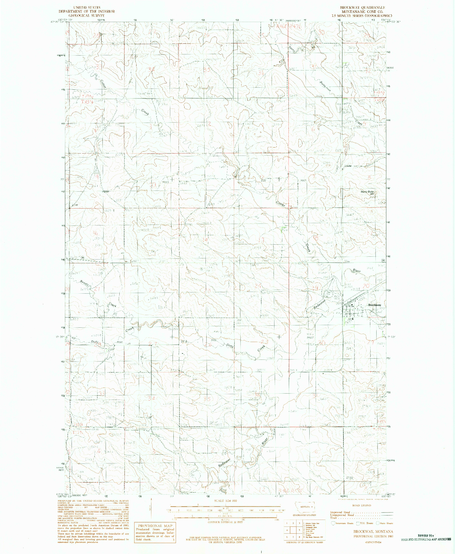 USGS 1:24000-SCALE QUADRANGLE FOR BROCKWAY, MT 1983