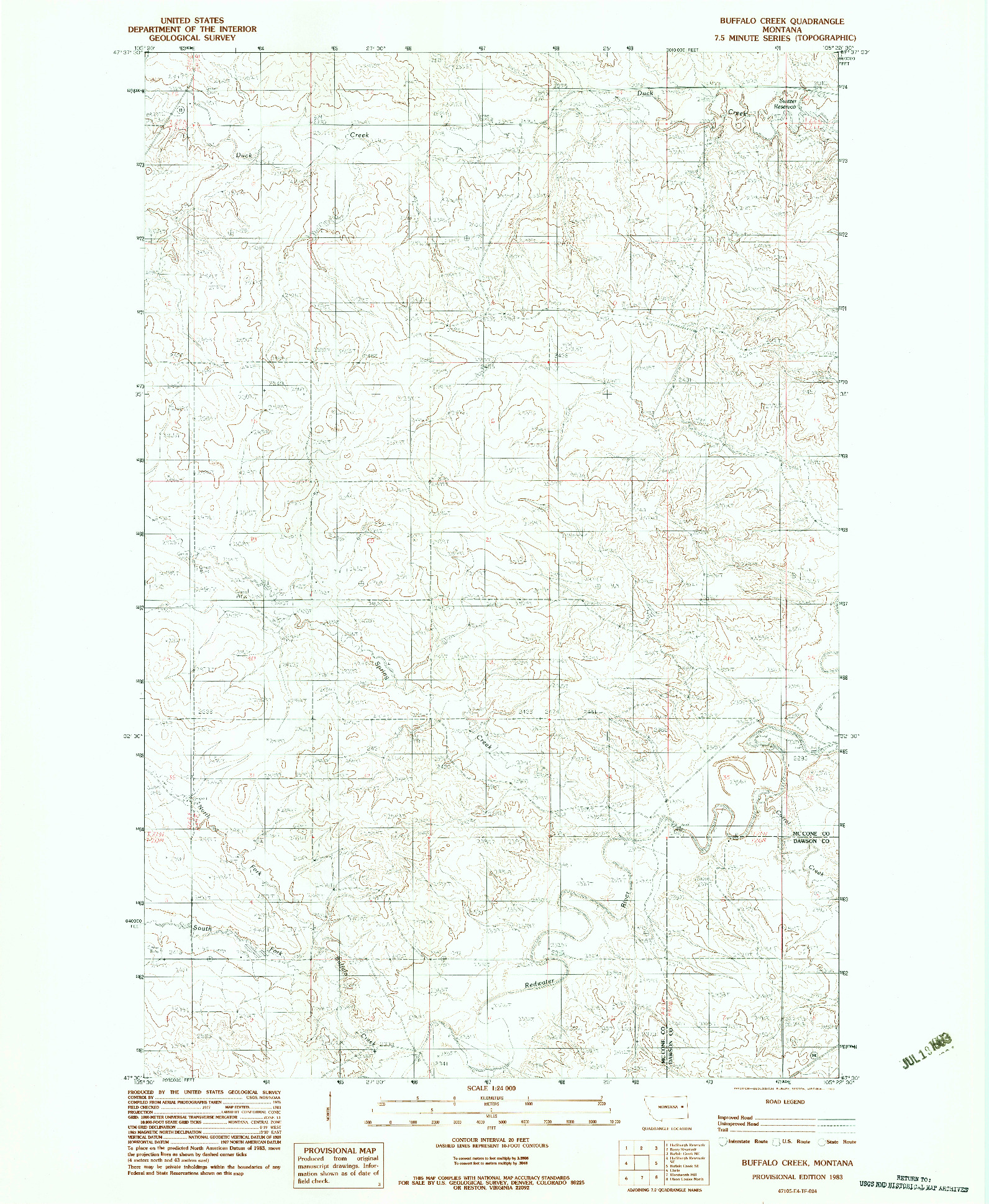 USGS 1:24000-SCALE QUADRANGLE FOR BUFFALO CREEK, MT 1983