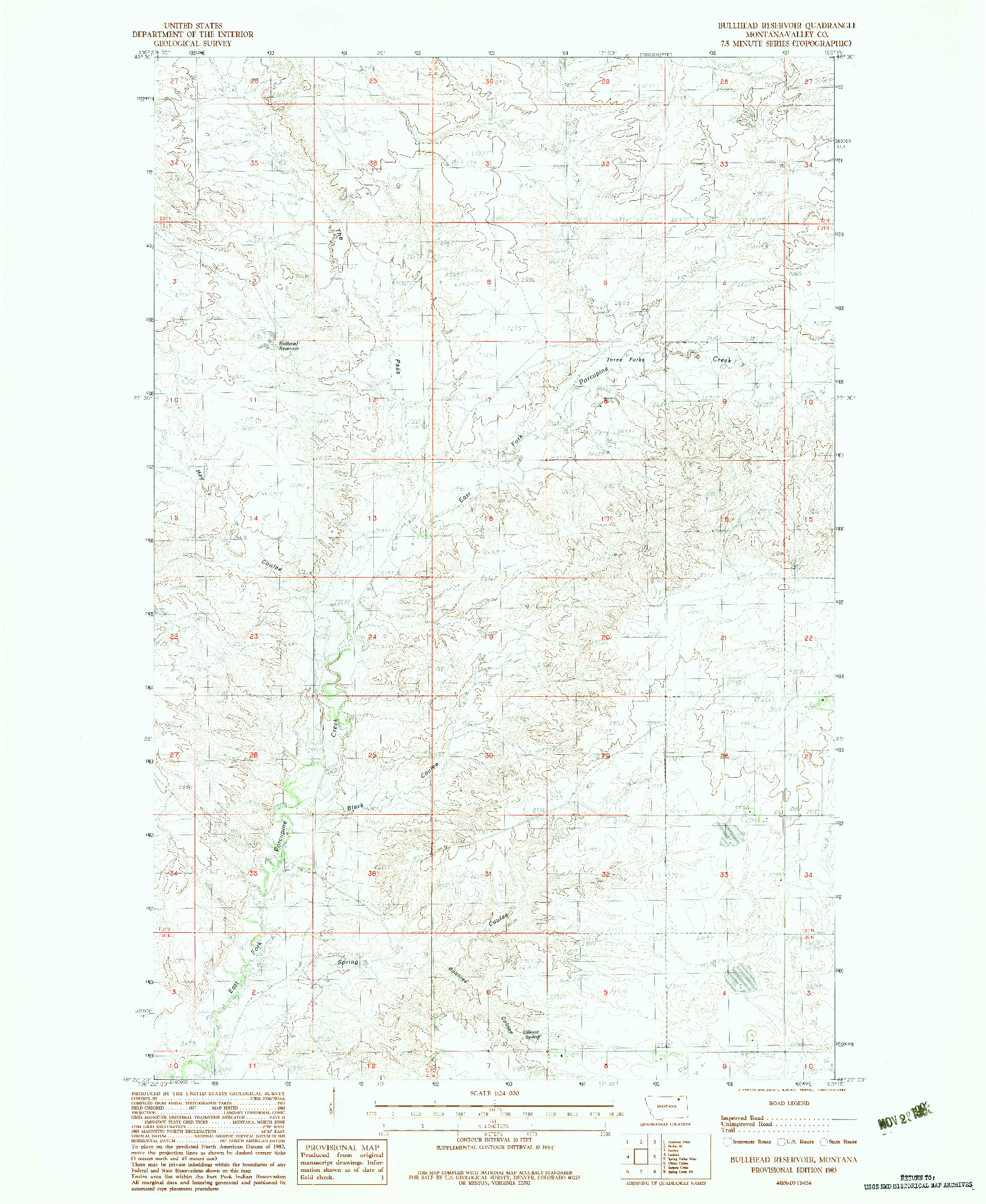 USGS 1:24000-SCALE QUADRANGLE FOR BULLHEAD RESERVOIR, MT 1983