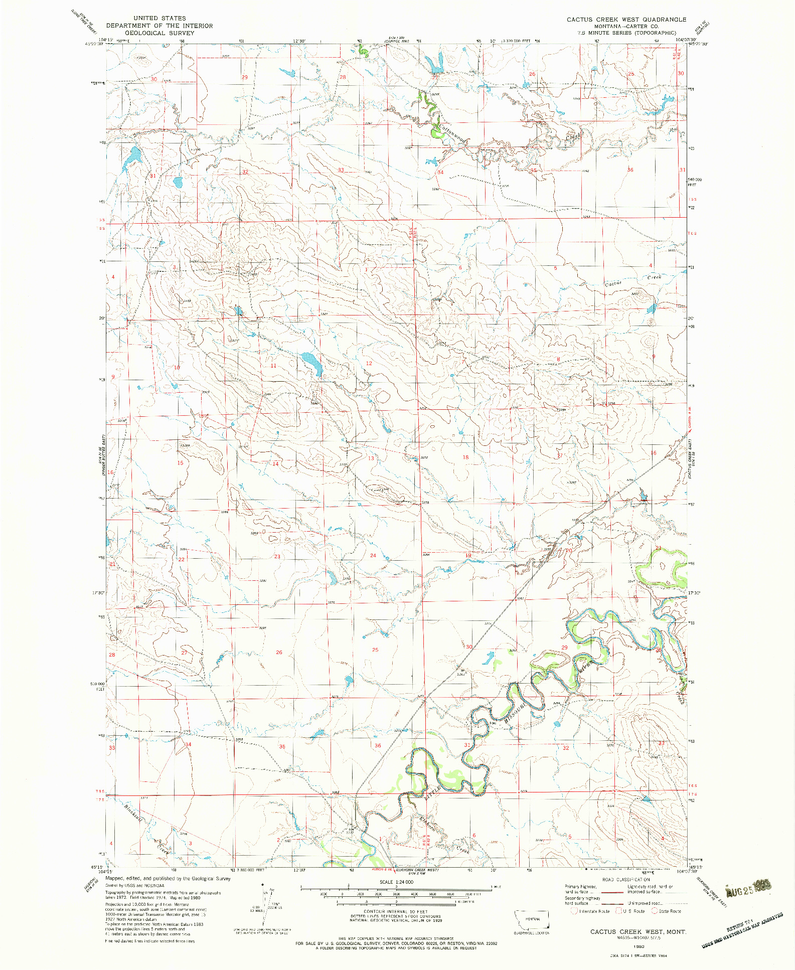 USGS 1:24000-SCALE QUADRANGLE FOR CACTUS CREEK WEST, MT 1980