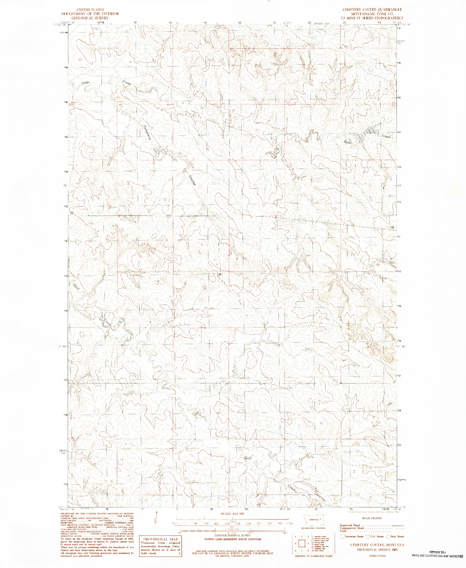 USGS 1:24000-SCALE QUADRANGLE FOR CEMETERY COULEE, MT 1983