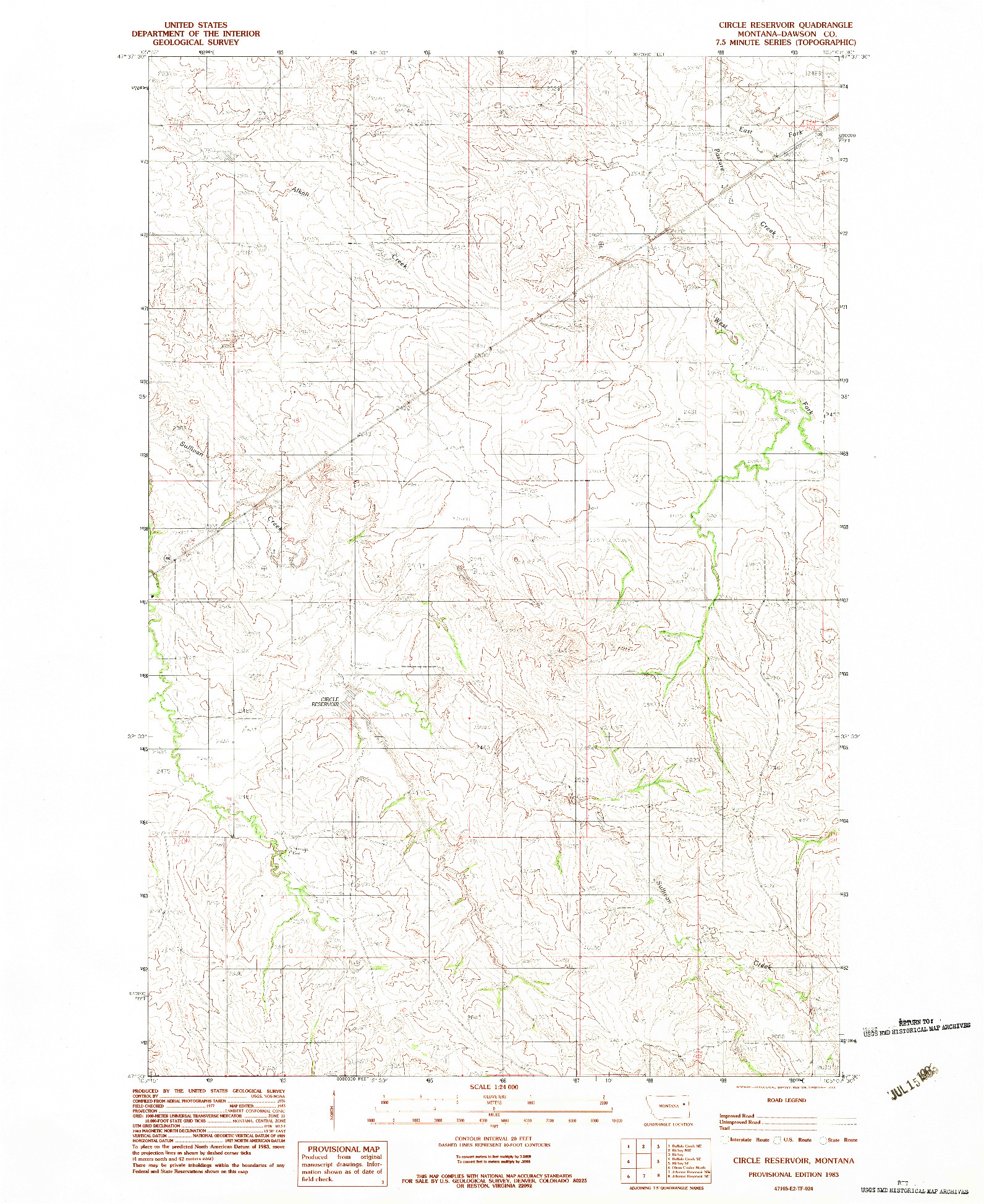 USGS 1:24000-SCALE QUADRANGLE FOR CIRCLE RESERVOIR, MT 1983