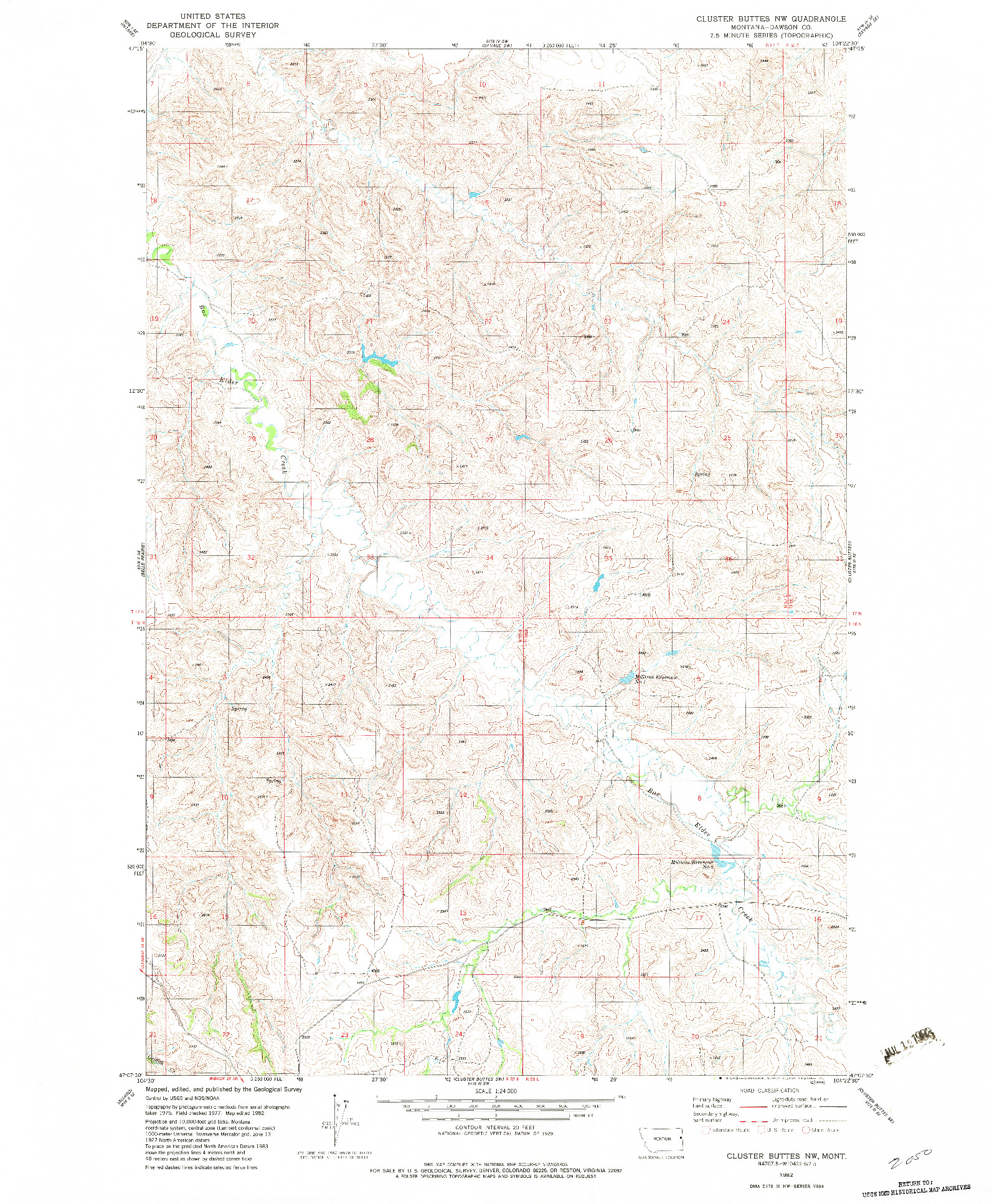 USGS 1:24000-SCALE QUADRANGLE FOR CLUSTER BUTTES NW, MT 1982