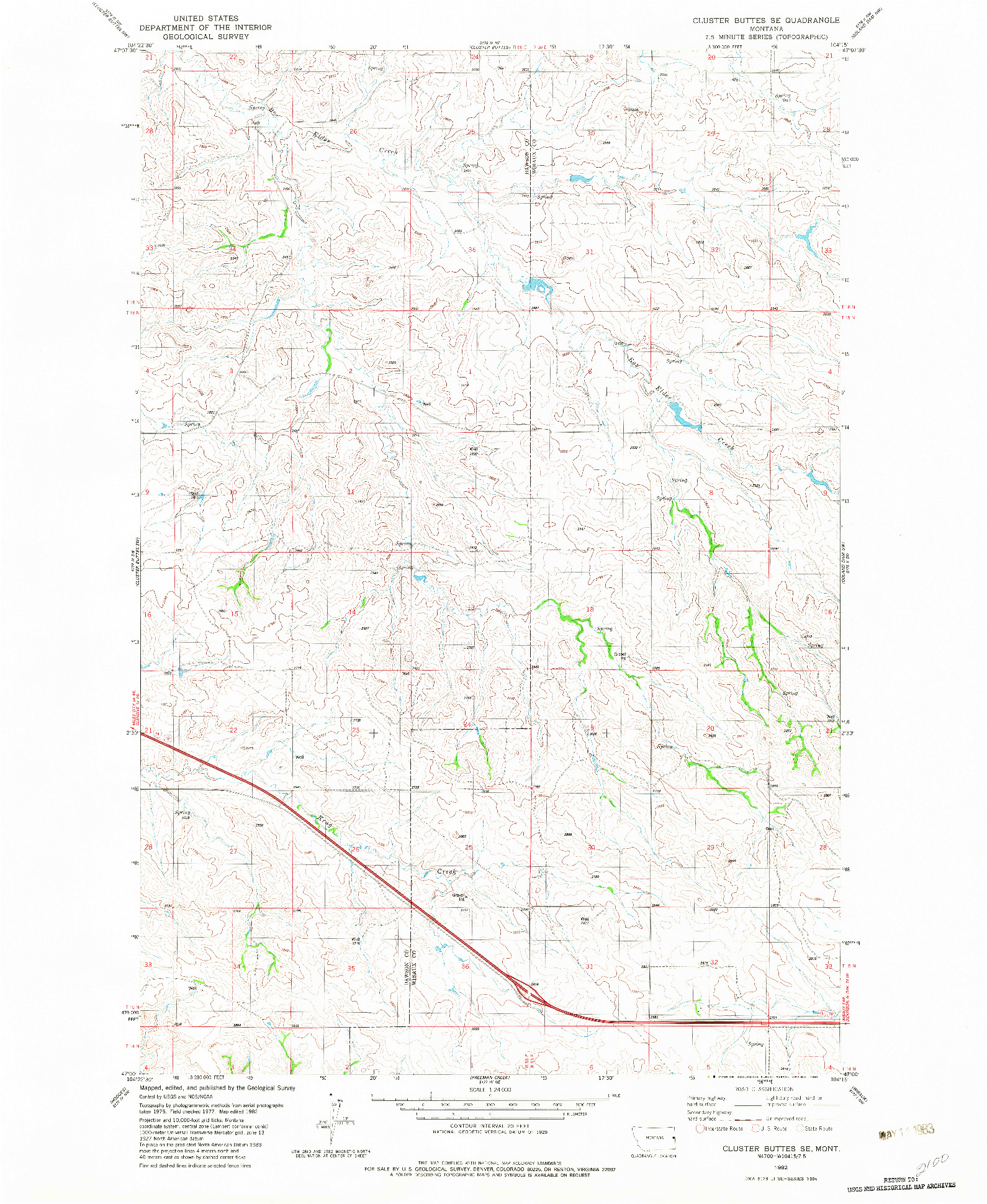 USGS 1:24000-SCALE QUADRANGLE FOR CLUSTER BUTTES SE, MT 1982