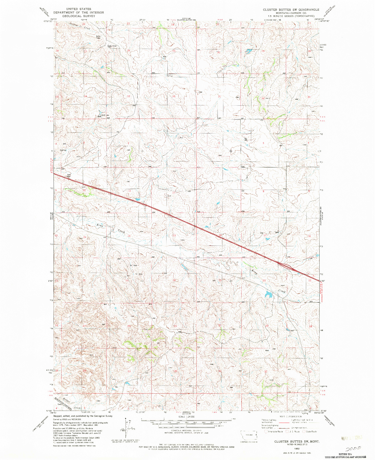 USGS 1:24000-SCALE QUADRANGLE FOR CLUSTER BUTTES SW, MT 1982