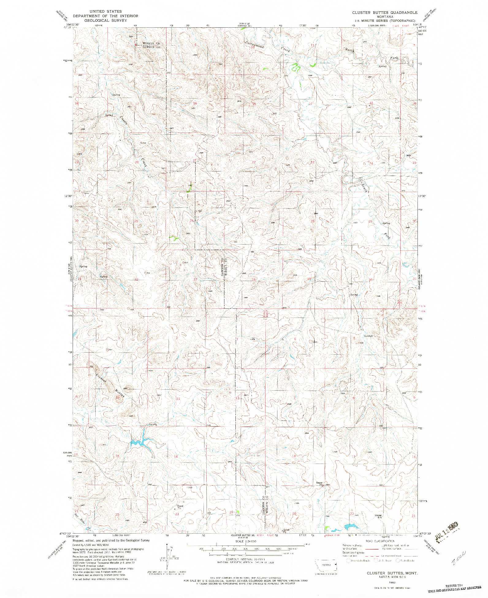 USGS 1:24000-SCALE QUADRANGLE FOR CLUSTER BUTTES, MT 1982