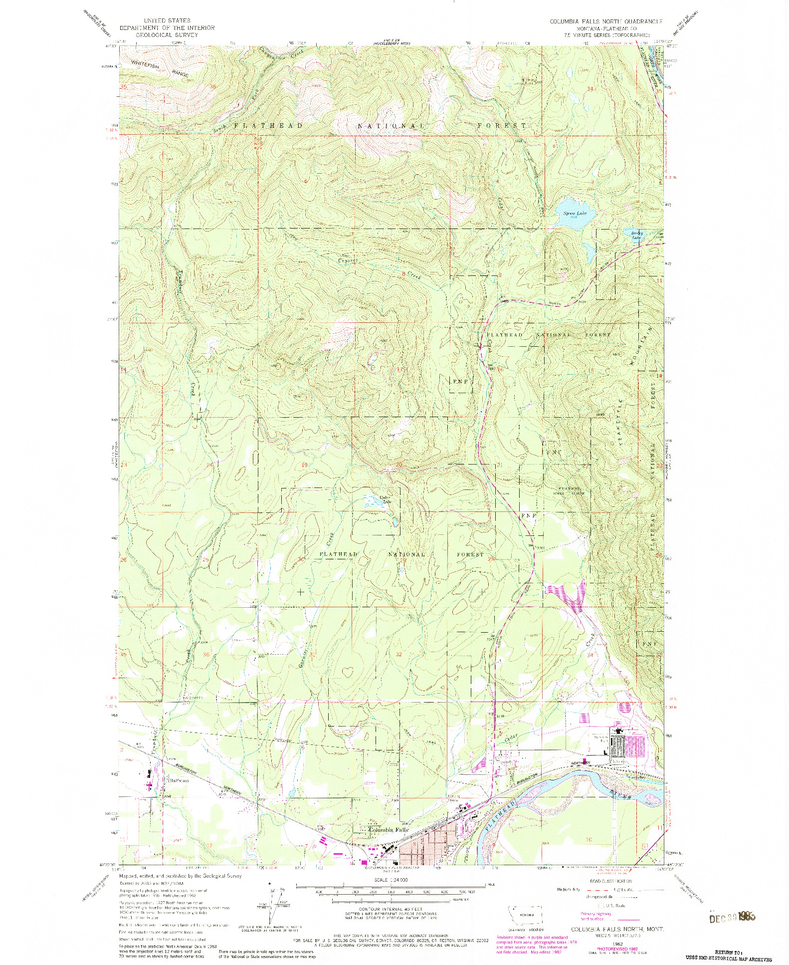 USGS 1:24000-SCALE QUADRANGLE FOR COLUMBIA FALLS NORTH, MT 1962