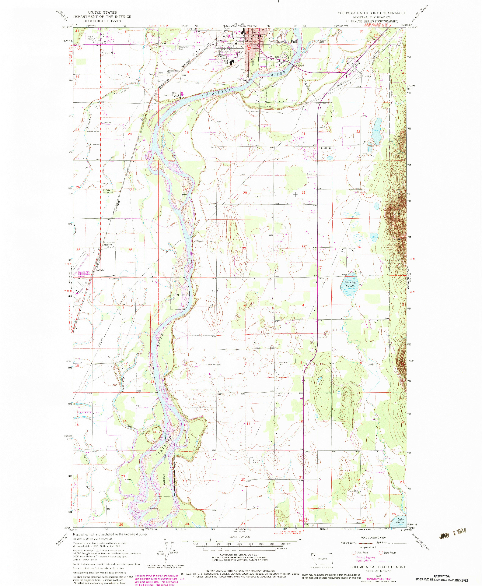 USGS 1:24000-SCALE QUADRANGLE FOR COLUMBIA FALLS SOUTH, MT 1962