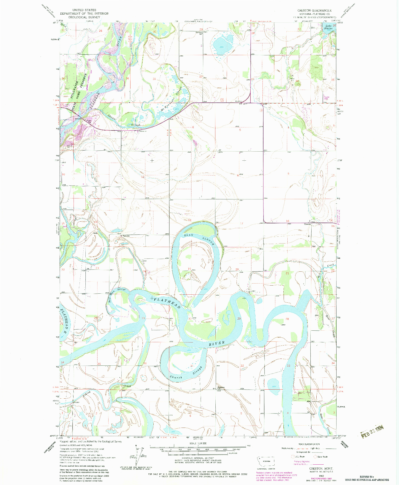 USGS 1:24000-SCALE QUADRANGLE FOR CRESTON, MT 1962