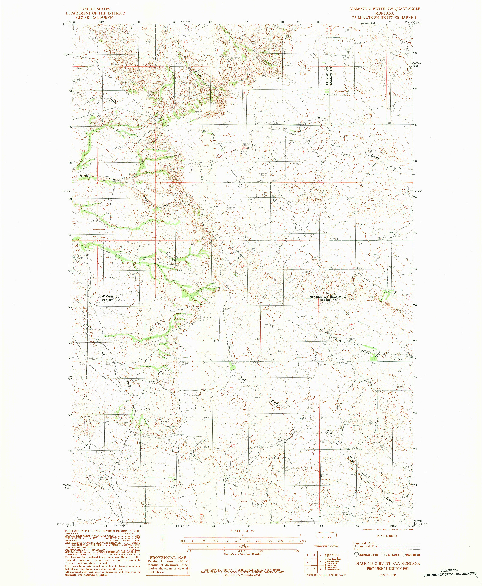 USGS 1:24000-SCALE QUADRANGLE FOR DIAMOND G BUTTE NW, MT 1983