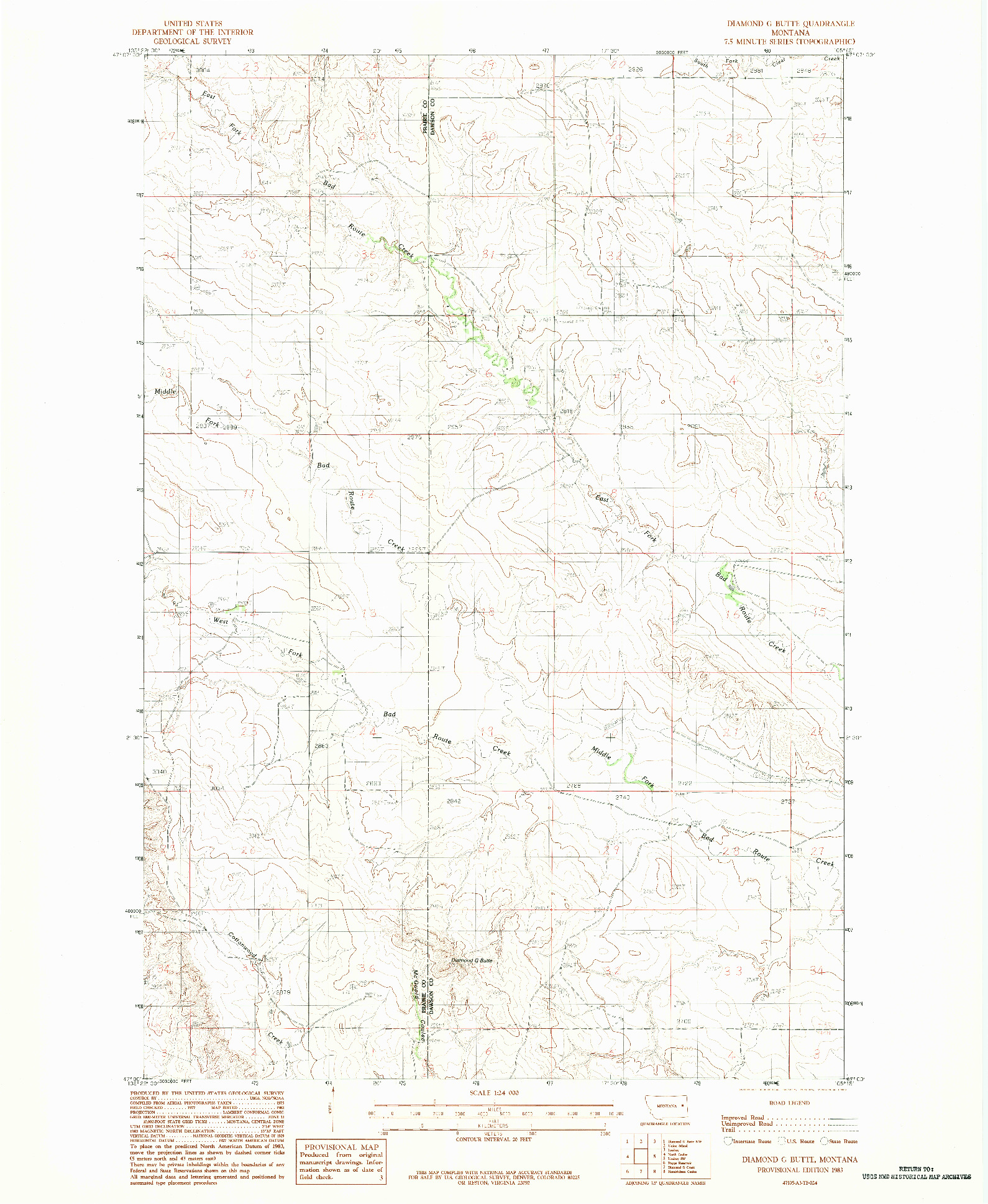 USGS 1:24000-SCALE QUADRANGLE FOR DIAMOND G BUTTE, MT 1983