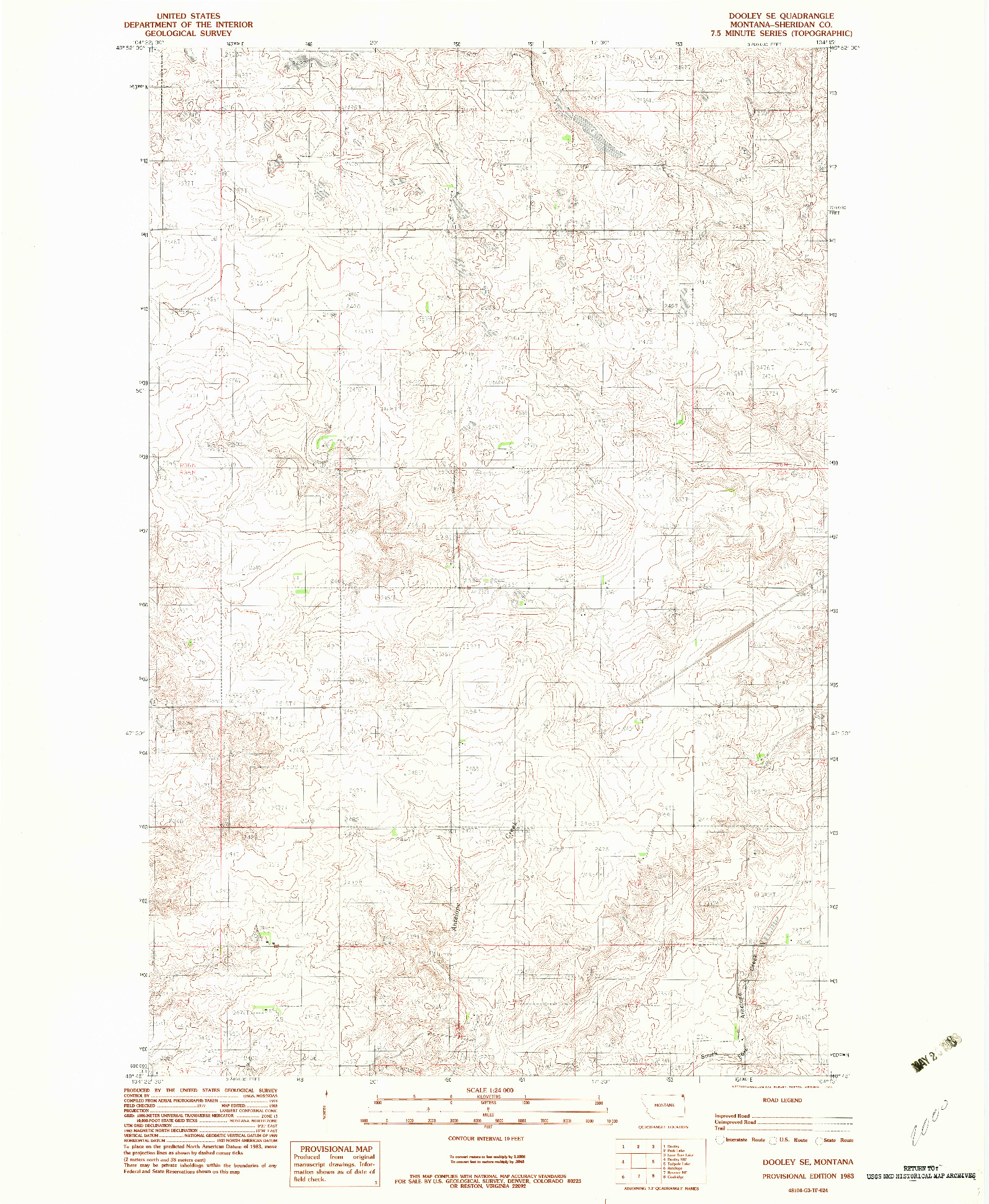USGS 1:24000-SCALE QUADRANGLE FOR DOOLEY SE, MT 1983