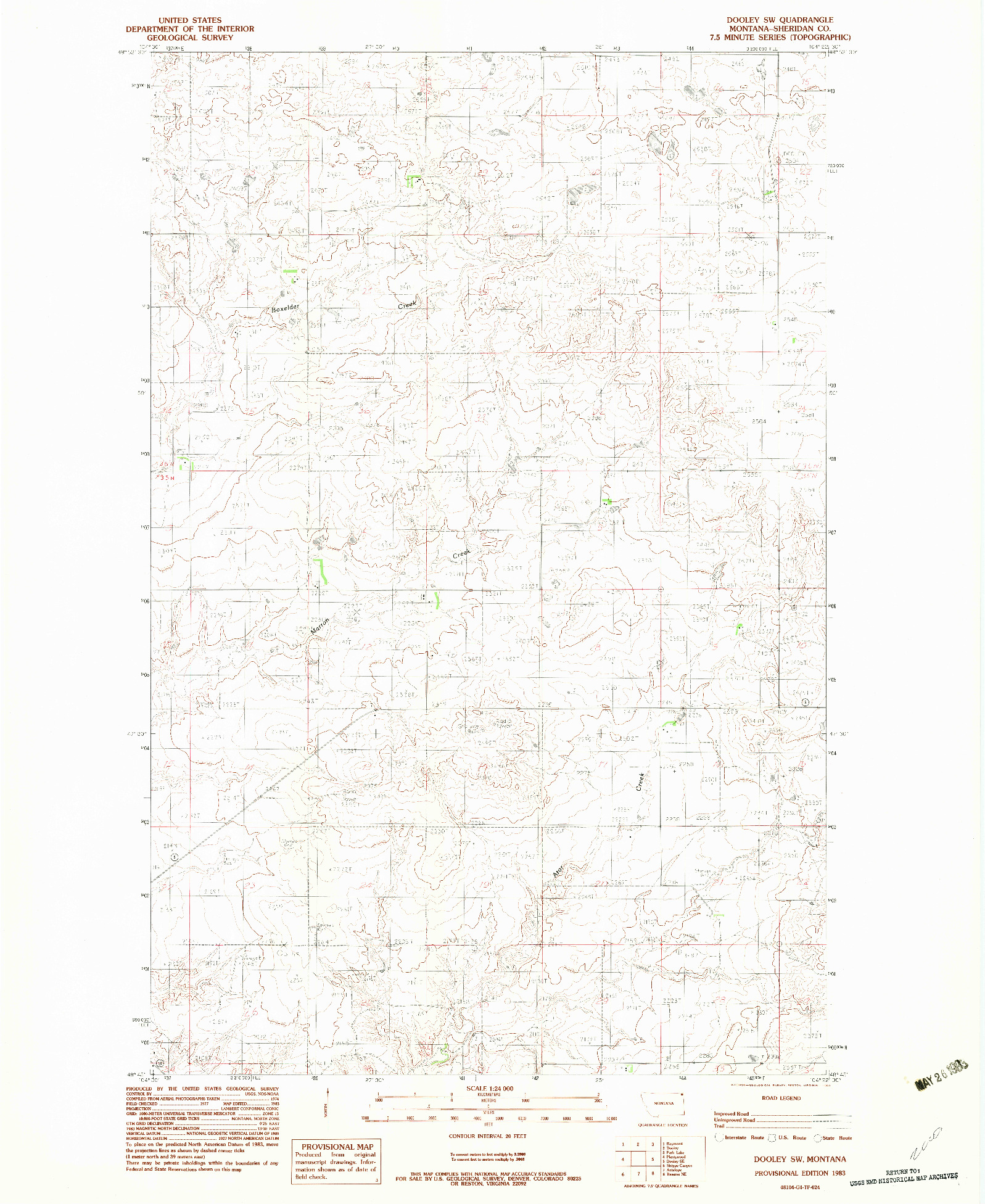 USGS 1:24000-SCALE QUADRANGLE FOR DOOLEY SW, MT 1983