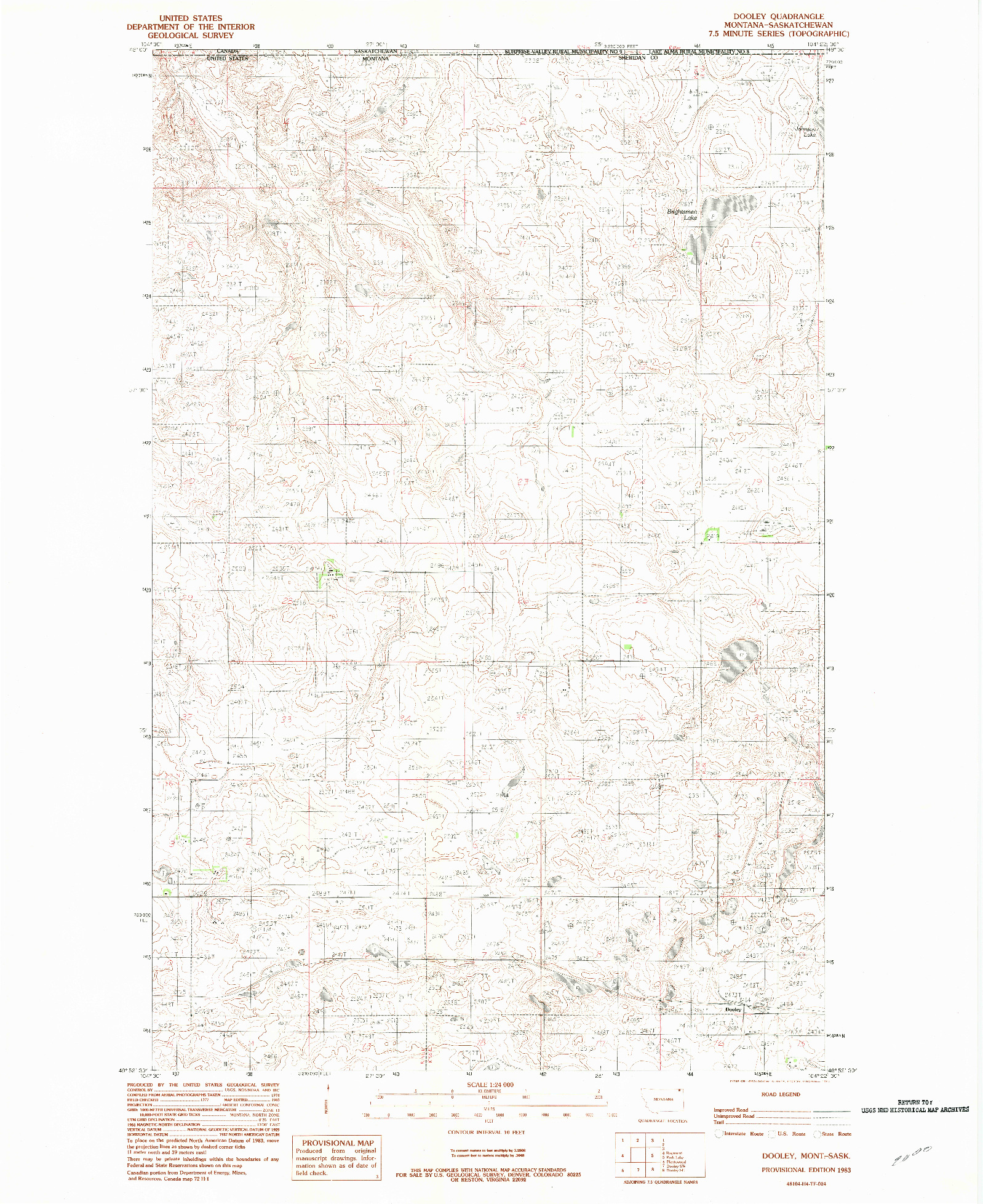 USGS 1:24000-SCALE QUADRANGLE FOR DOOLEY, MT 1983