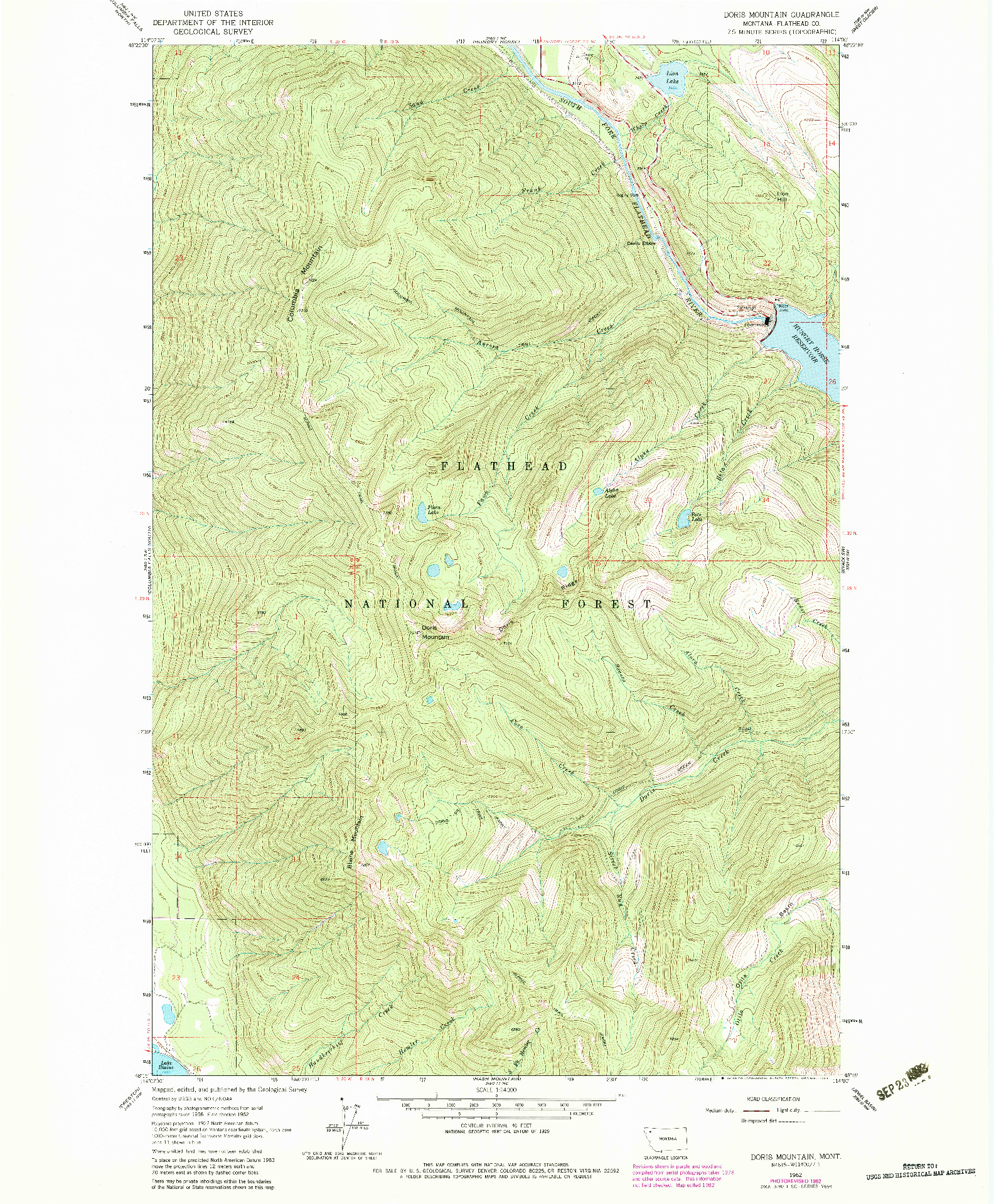 USGS 1:24000-SCALE QUADRANGLE FOR DORIS MOUNTAIN, MT 1962