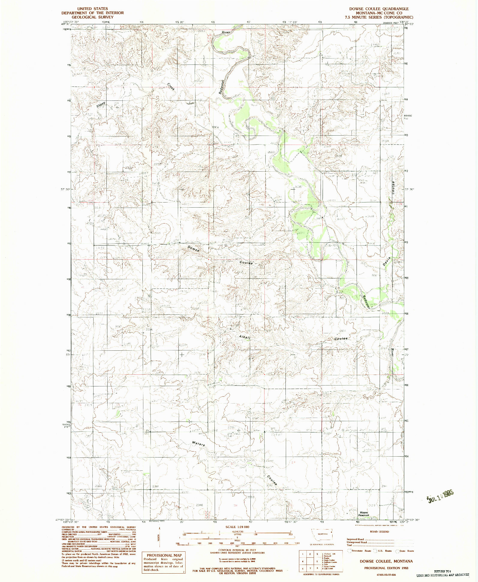 USGS 1:24000-SCALE QUADRANGLE FOR DOWSE COULEE, MT 1983