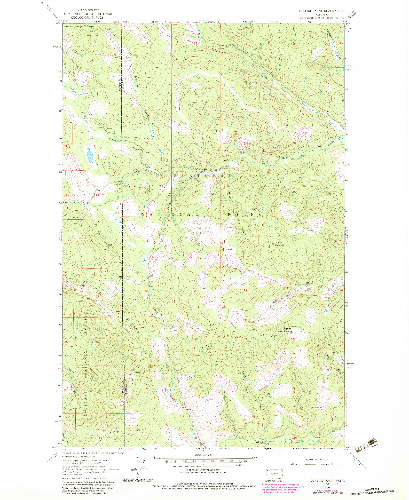 USGS 1:24000-SCALE QUADRANGLE FOR DUNSIRE POINT, MT 1963