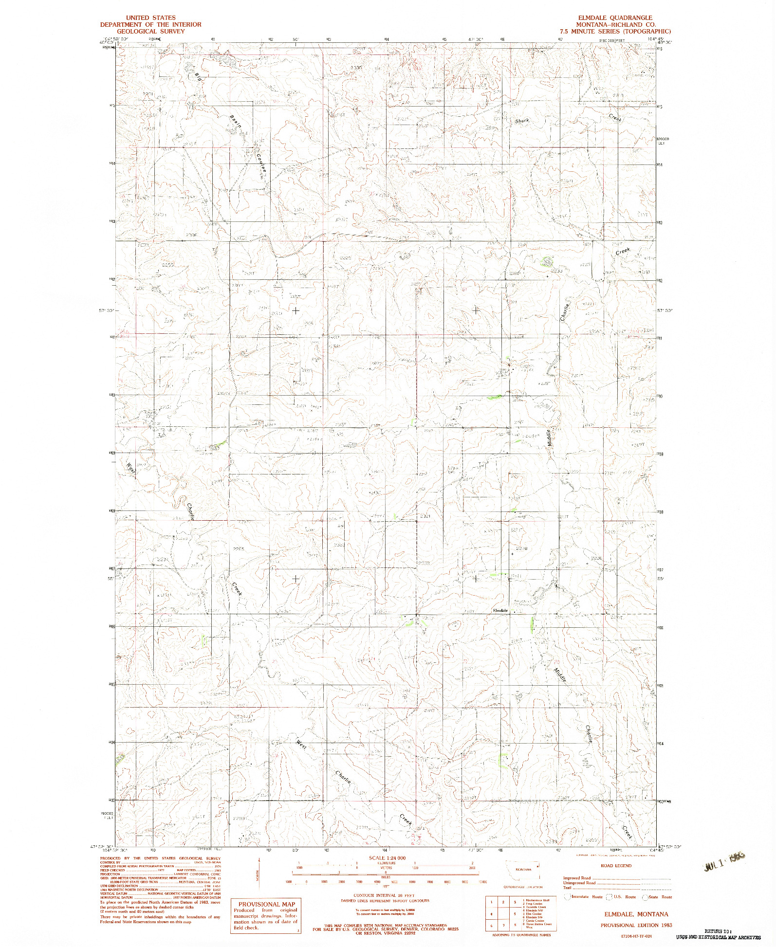 USGS 1:24000-SCALE QUADRANGLE FOR ELMDALE, MT 1983