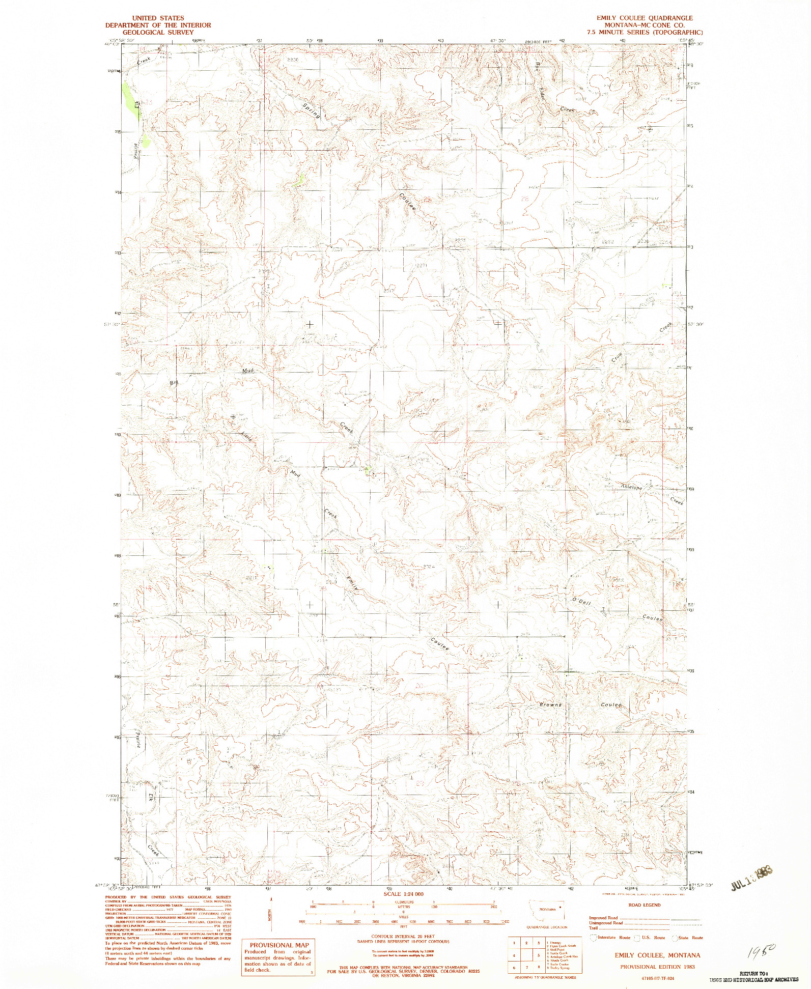 USGS 1:24000-SCALE QUADRANGLE FOR EMILY COULEE, MT 1983