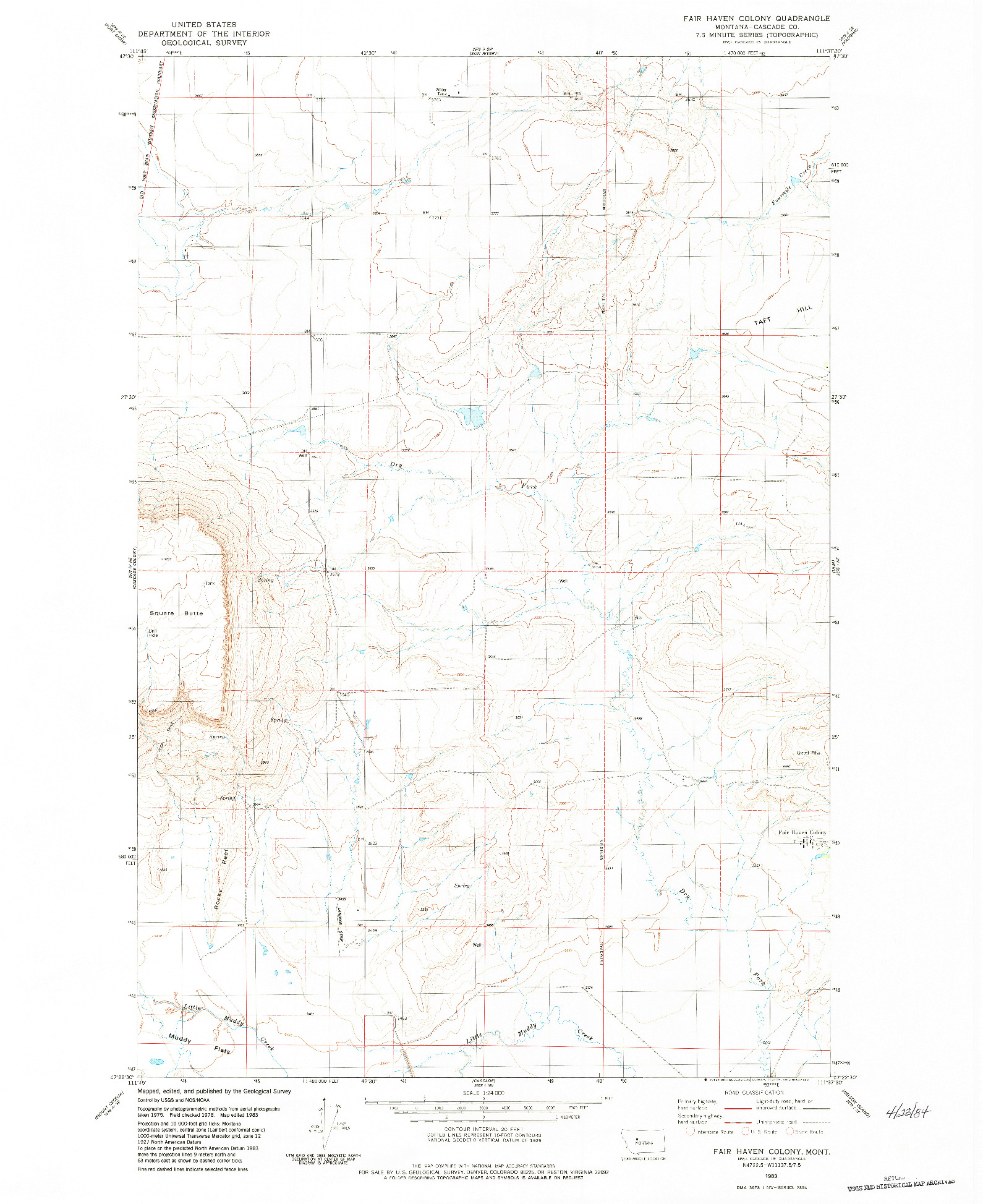USGS 1:24000-SCALE QUADRANGLE FOR FAIR HAVEN COLONY, MT 1983