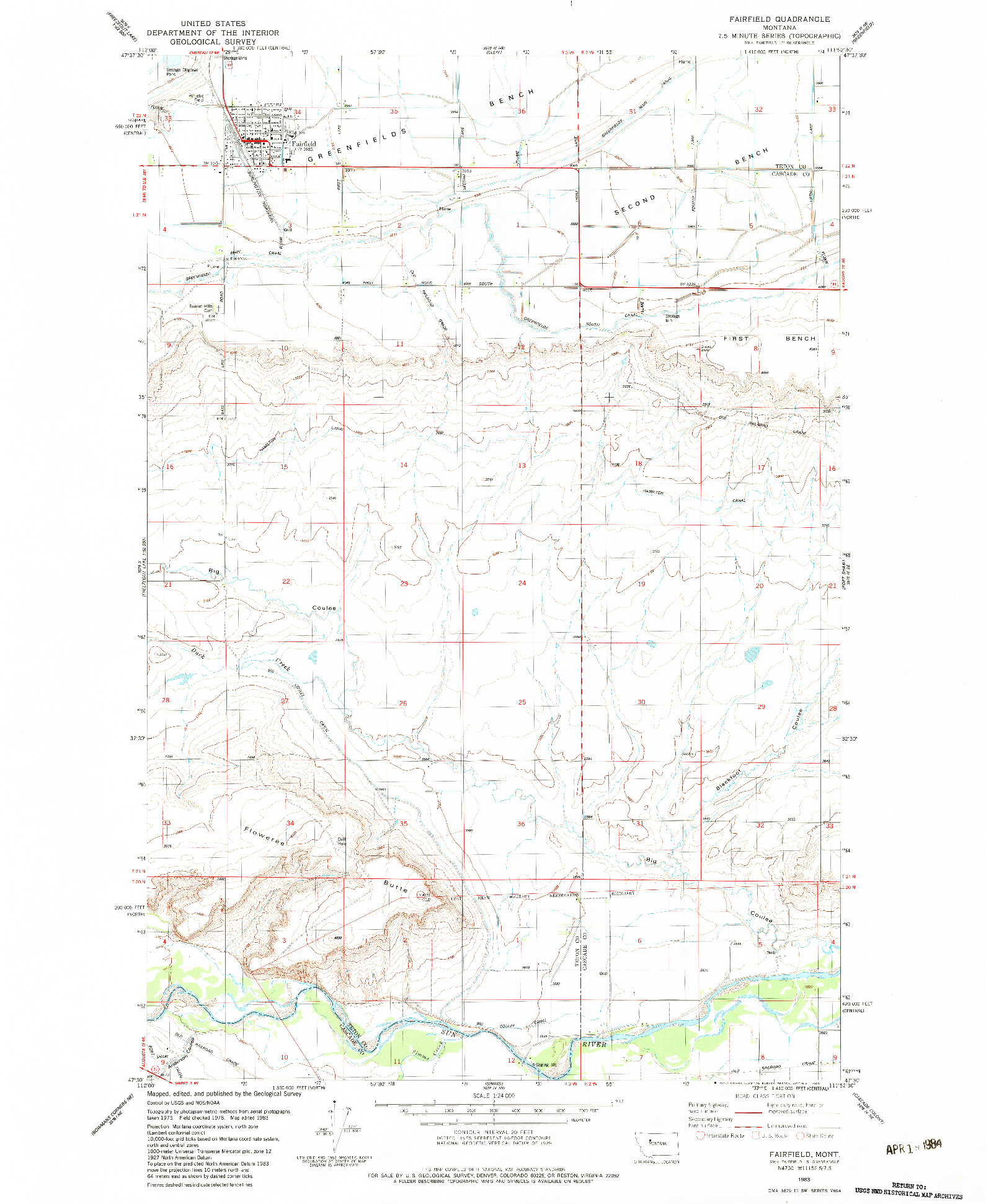 USGS 1:24000-SCALE QUADRANGLE FOR FAIRFIELD, MT 1983
