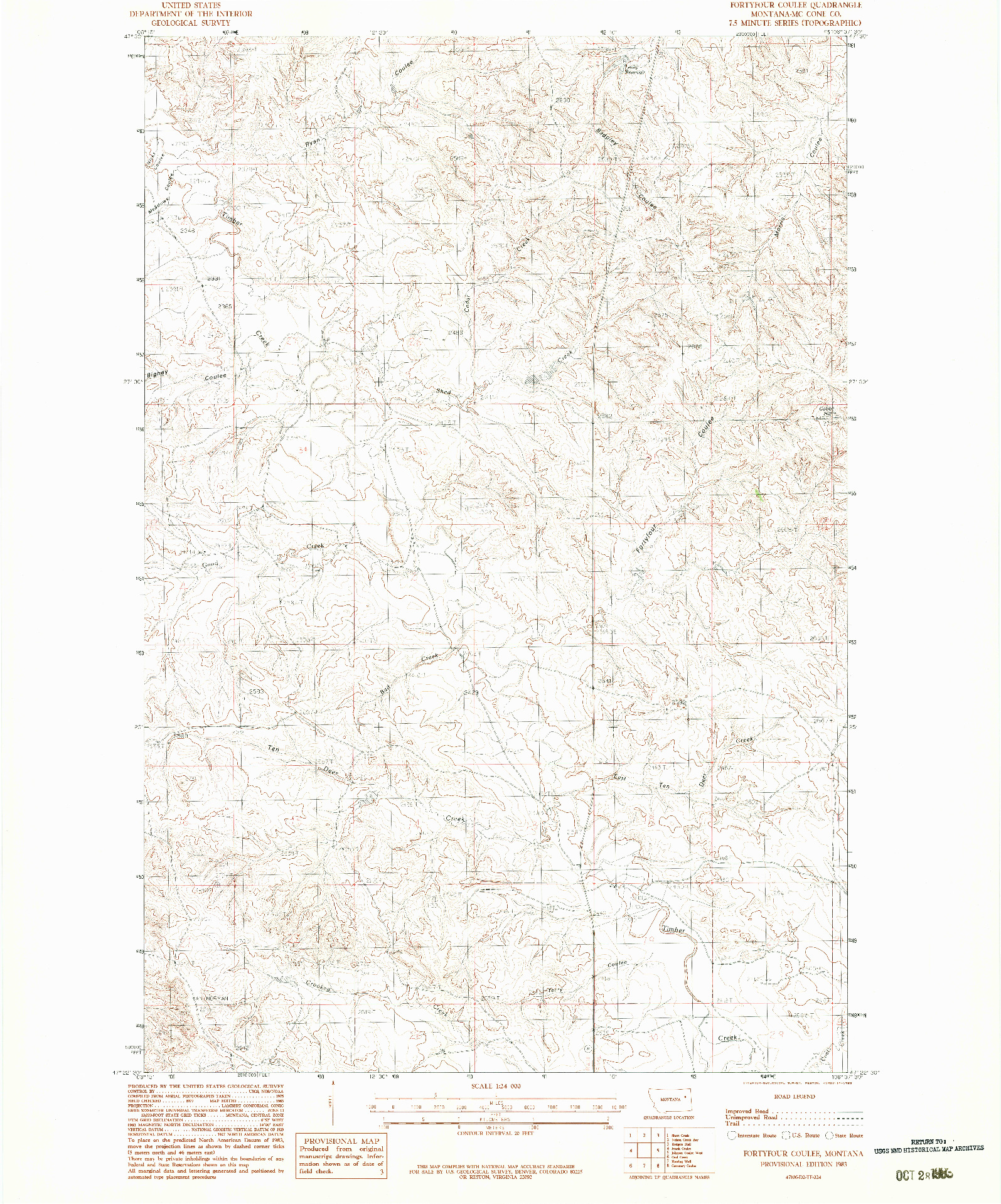 USGS 1:24000-SCALE QUADRANGLE FOR FORTYFOUR COULEE, MT 1983
