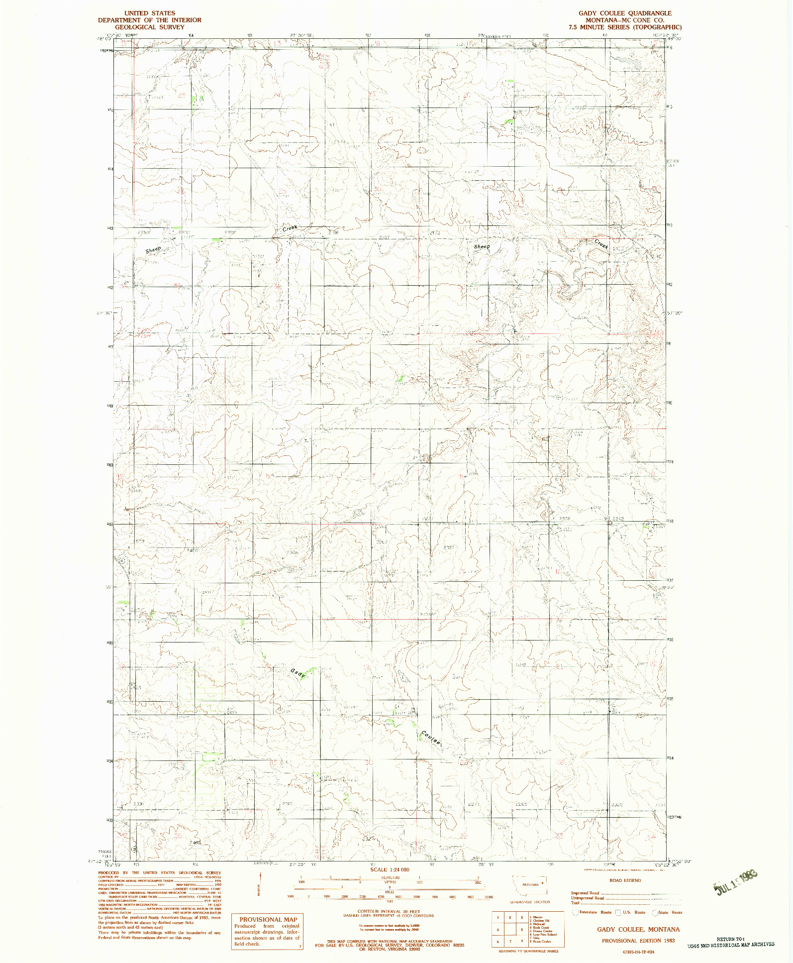 USGS 1:24000-SCALE QUADRANGLE FOR GADY COULEE, MT 1983