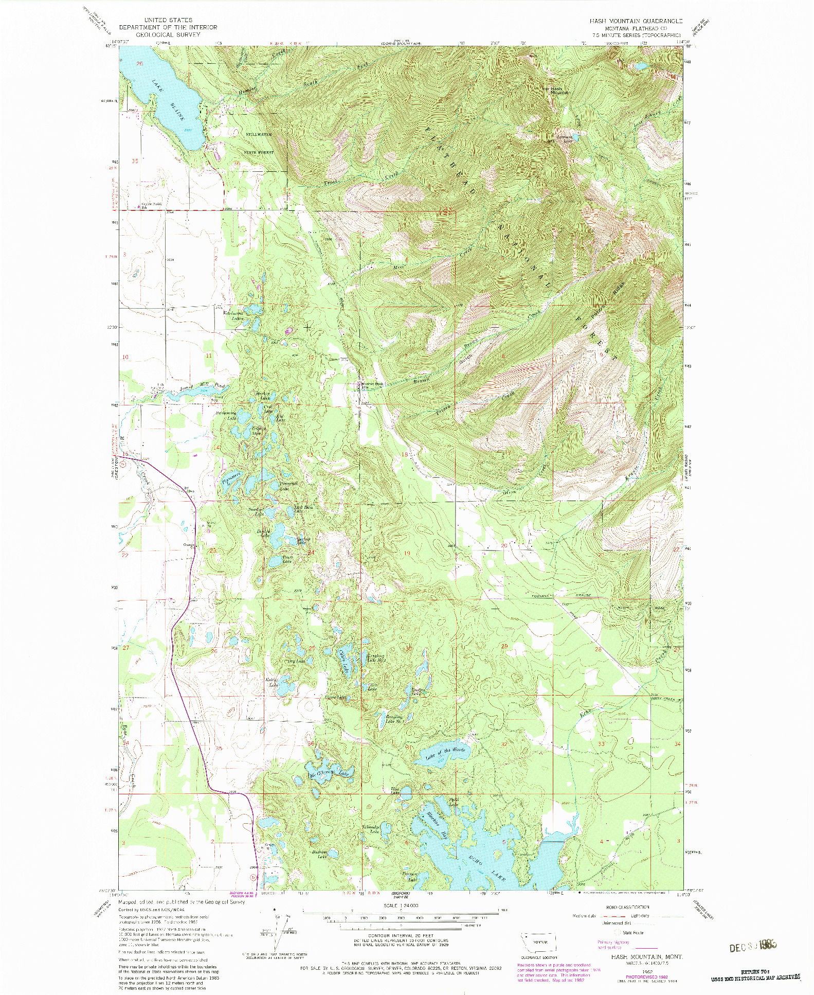 USGS 1:24000-SCALE QUADRANGLE FOR HASH MOUNTAIN, MT 1962