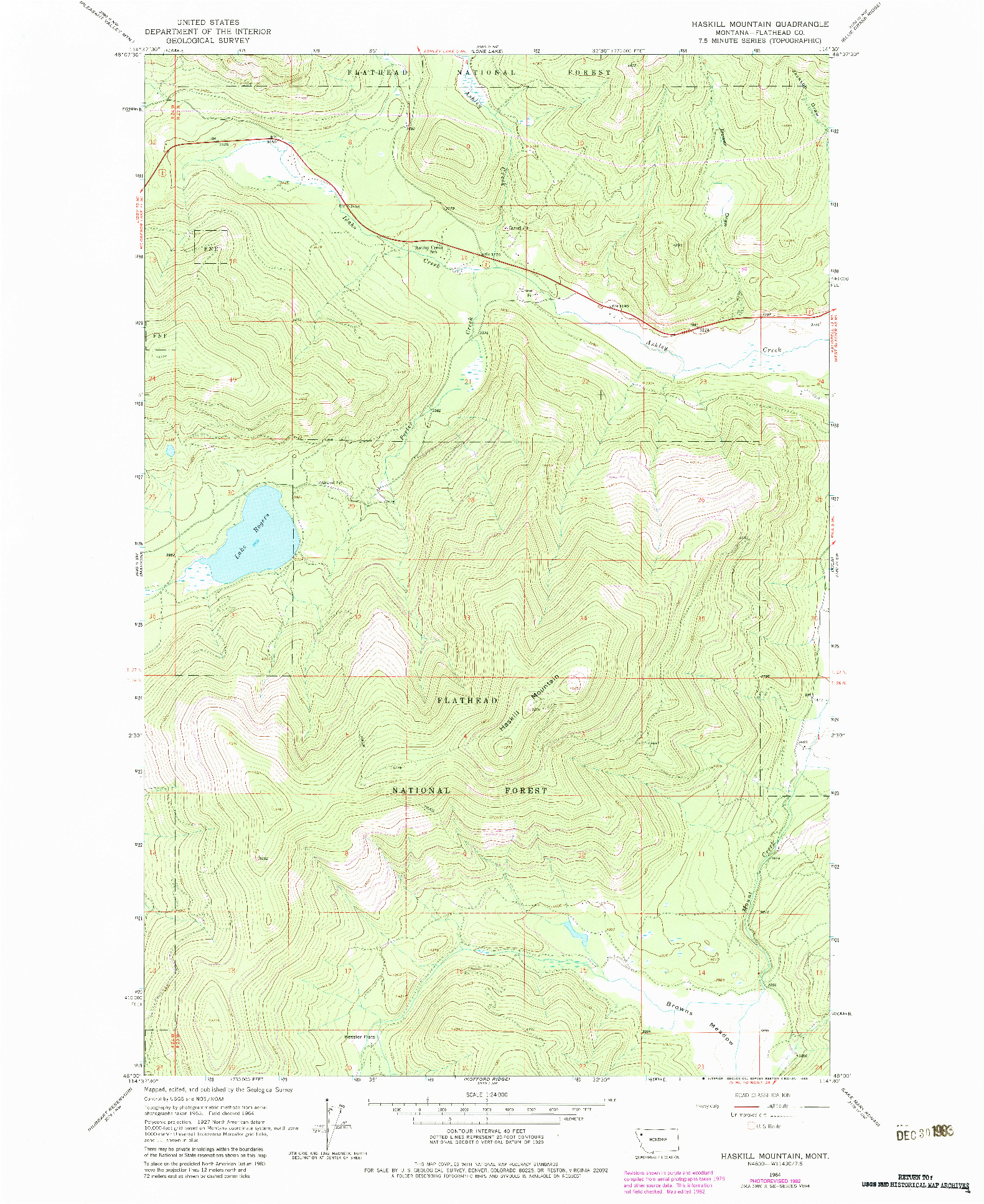 USGS 1:24000-SCALE QUADRANGLE FOR HASKILL MOUNTAIN, MT 1964