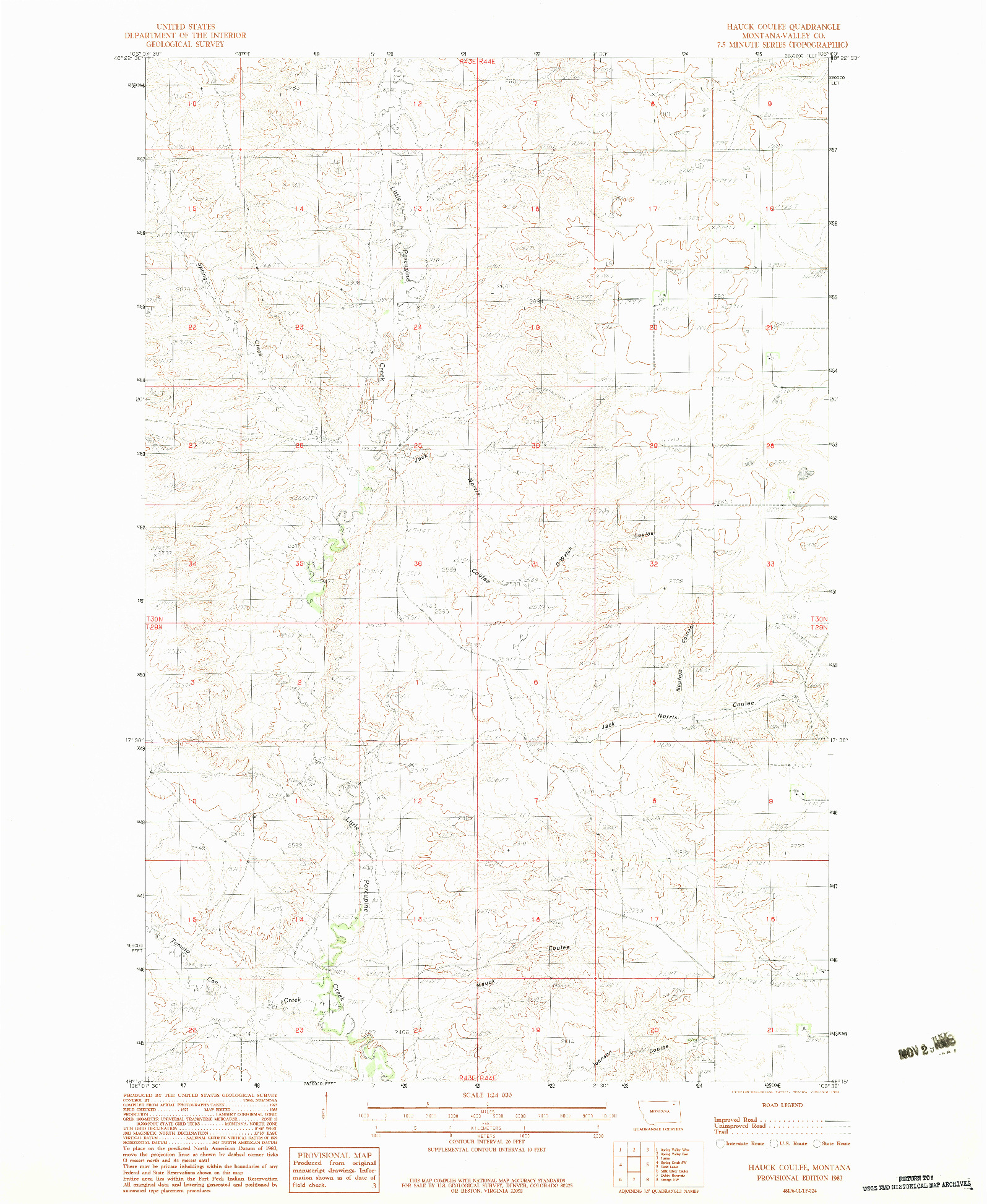 USGS 1:24000-SCALE QUADRANGLE FOR HAUCK COULEE, MT 1983