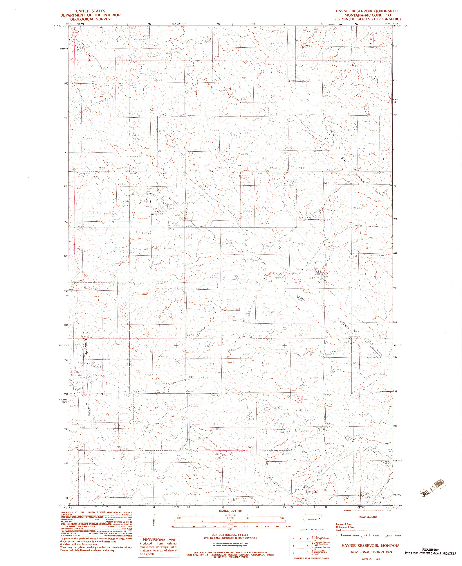USGS 1:24000-SCALE QUADRANGLE FOR HAYNIE RESERVOIR, MT 1983